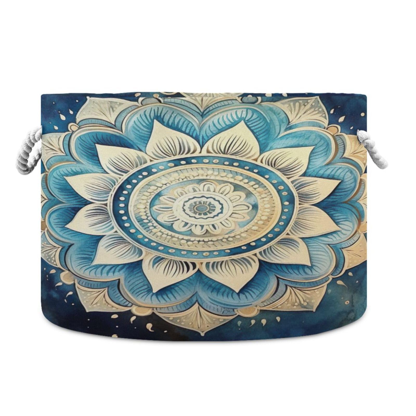 Round India Mandala Flower Storage Basket Large Organizer Bin Laundry Hamper Toy Storage Basket with Handle for Nursery Clothes Toys 202b4354