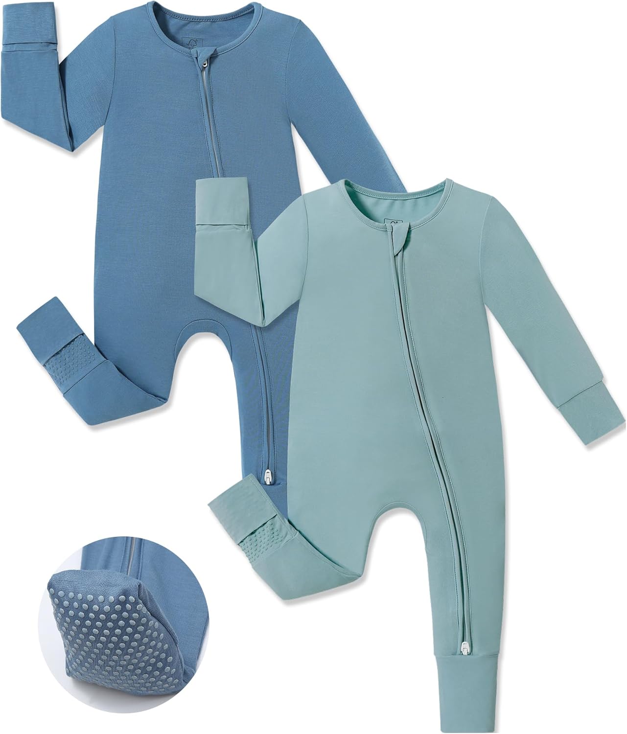 JunNeng Viscose from Bamboo Sleeper with Mittens, 2 Way Zipper Baby Boy Pajamas, Non Slip Sleep'N Play Romper