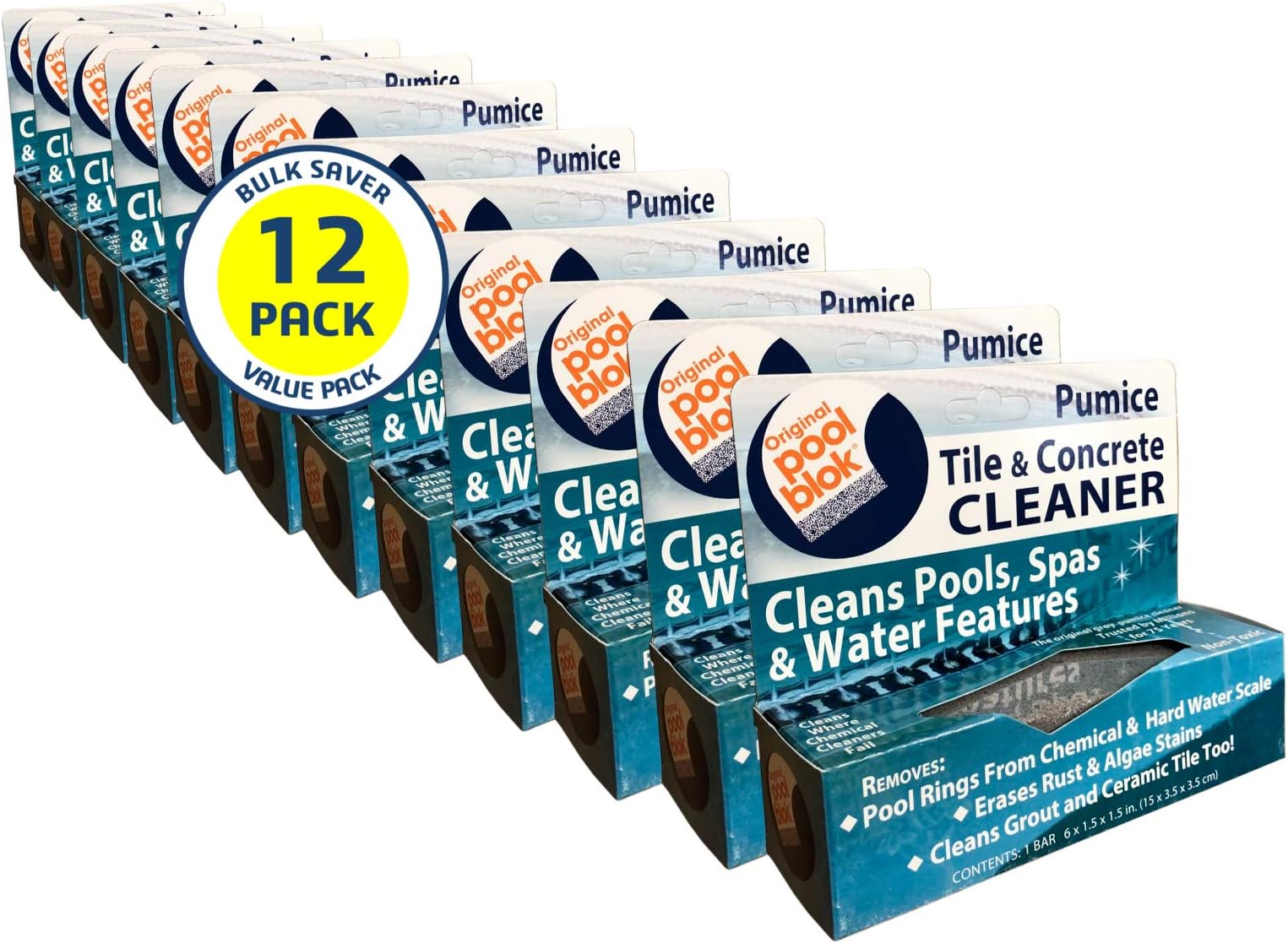 US Pumice Pool Blok PB-80 Tile & Concrete Cleaner Pumice Block, 100% Natural Pumice Stone for Cleaning Pools, Spas & Water Features, Pool and Spa Cleaner, Pack of 12