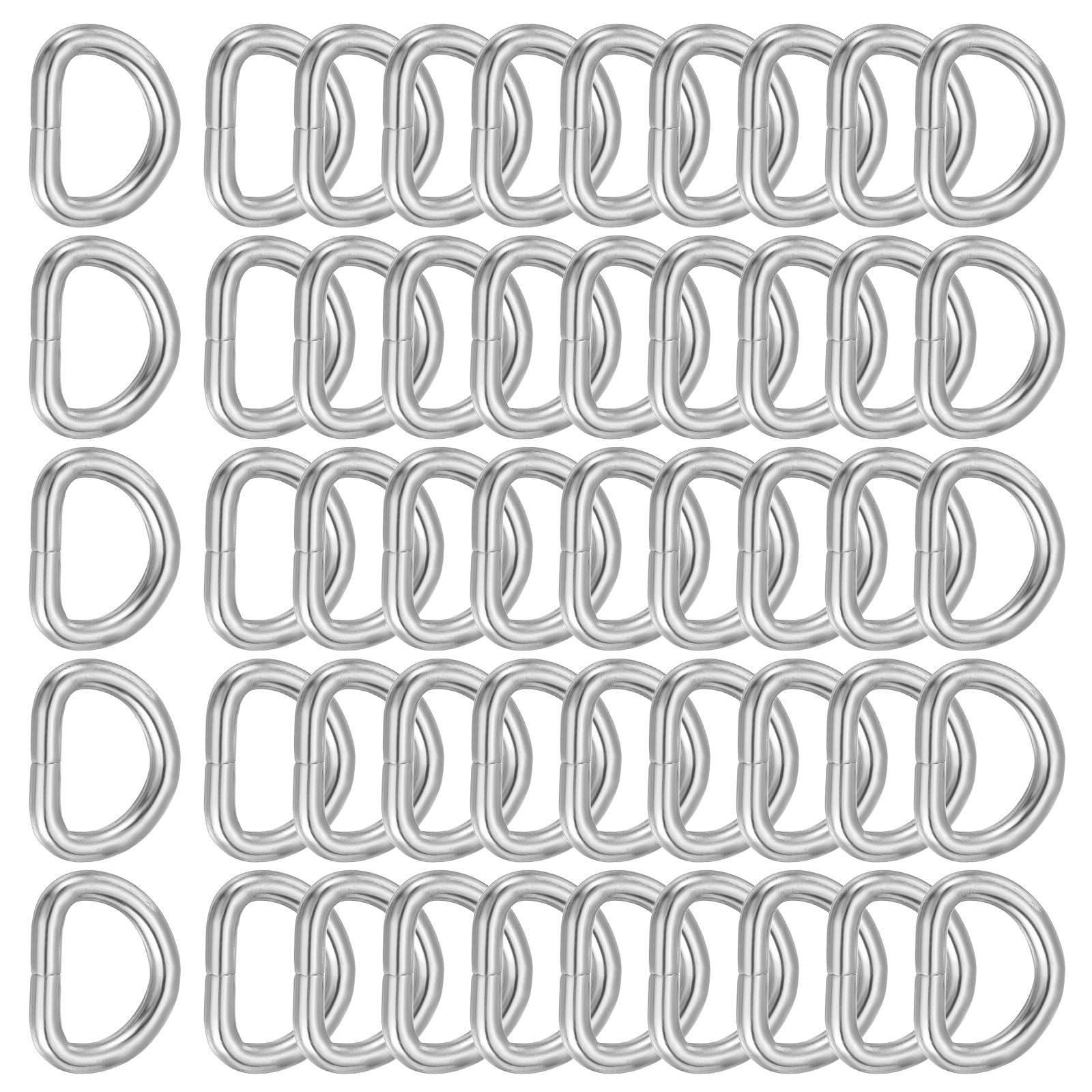 PATIKIL Metal D Ring, (13mm, Silver)(50 Pcs), Heavy Duty Welded Solid D Rings Metal D Buckle, Suit for Bags/Backpack/Wallets/Leather/Straps/Webbing/Pet Collars/Hardware Assorted