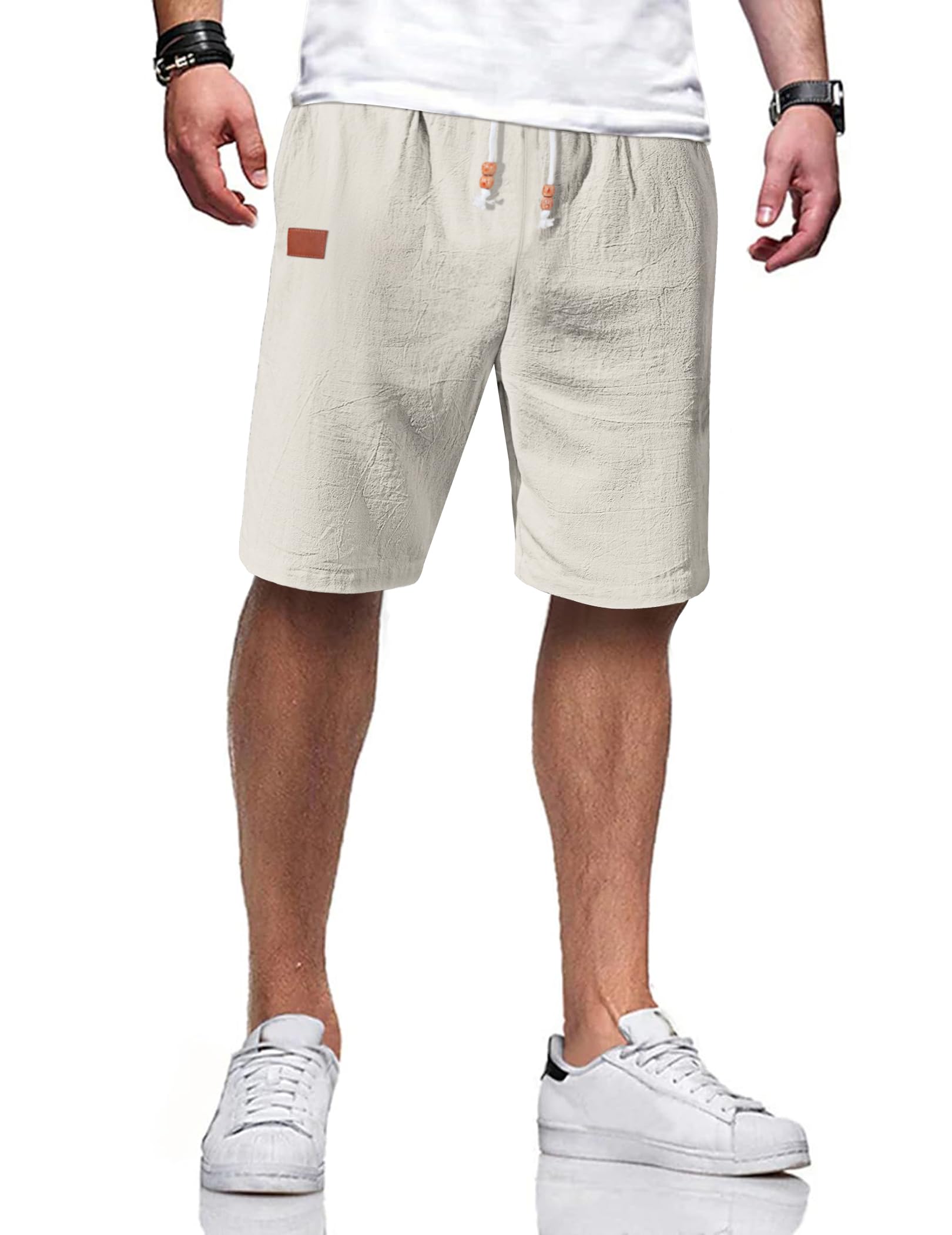 TARAINYA Leinen Kurze Hosen Herren Baumwolle mit Gummizug Freizeithose Shorts Herren Sommer Casual Leicht mit Taschen