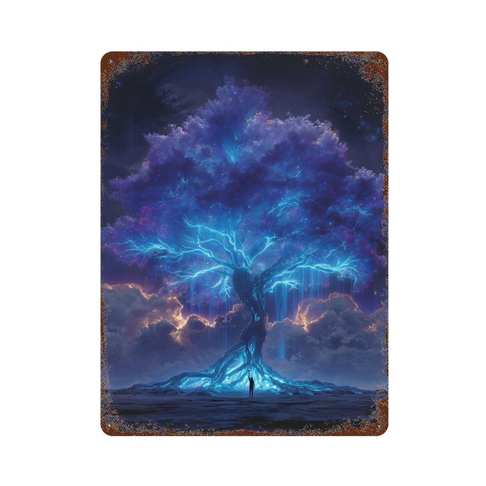 Mystical Tree Vintage Wall Sign 15.7"x11.8", Rust Effect Metal Decor for Cafe, Home Bar And Lounge Decor