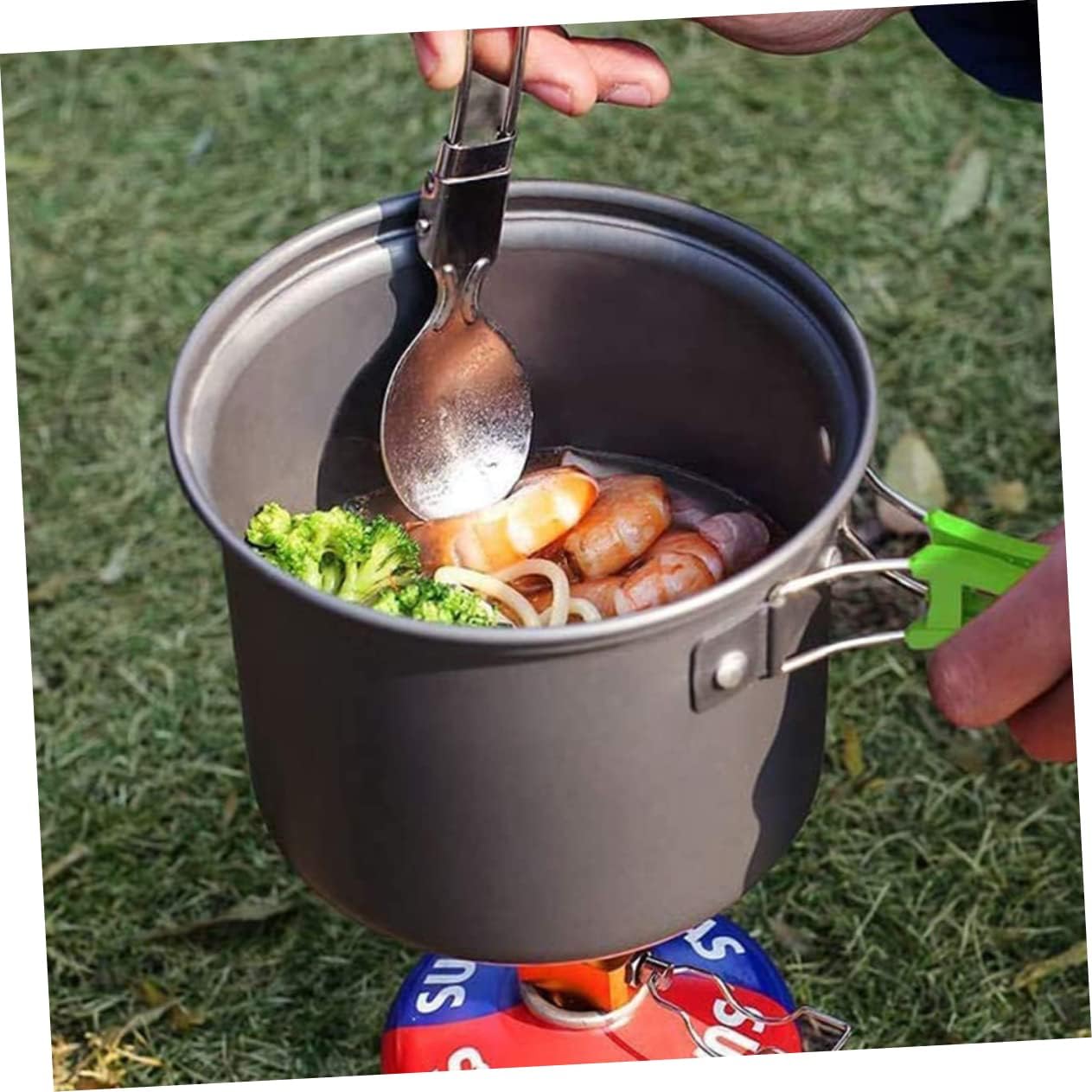 1set Camping Cookware Kit Portable Outdoor Cooking Utensils for Hiking Backpacking and Picnics Lightweight Space-Saving Design and Wear-Resistant