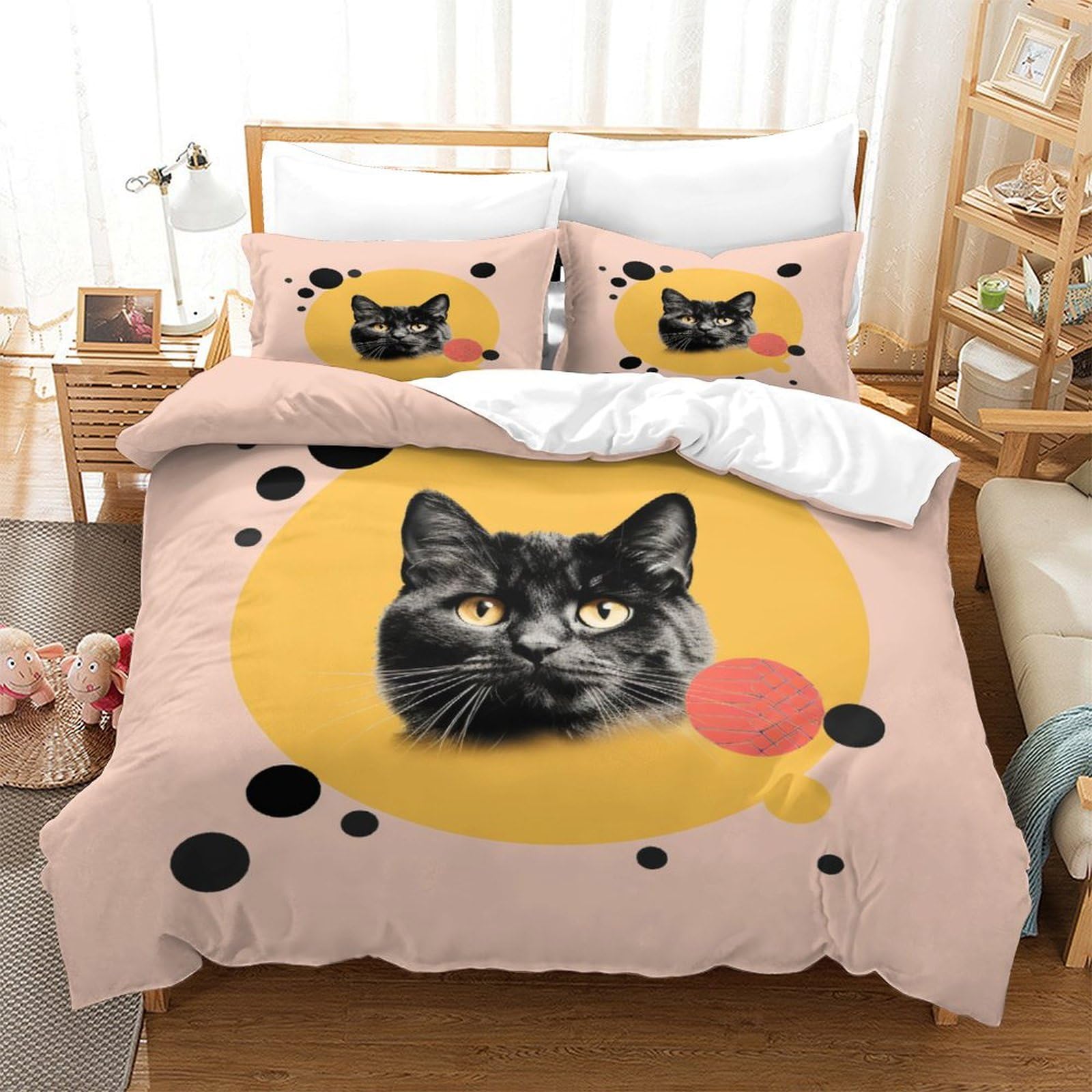 P1S9U7W5Y Cute Cat 3D Printed Duvet Cover Set 3pcs Microfiber Cat Pattern Bedding Set King