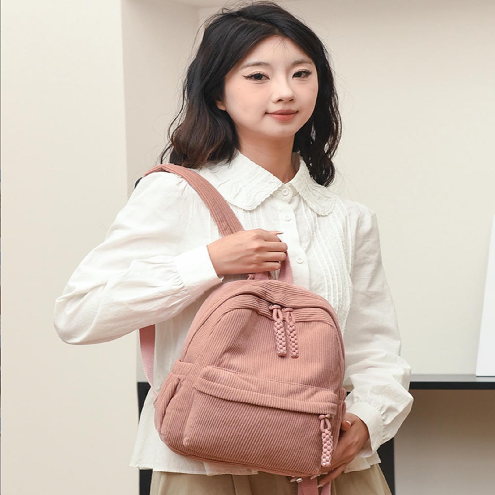 Schulrucksack Winter-Cord-Rucksack, Kleiner Studenten-Rucksack, Lässiger Cord-Rucksack, Wald-Rucksack