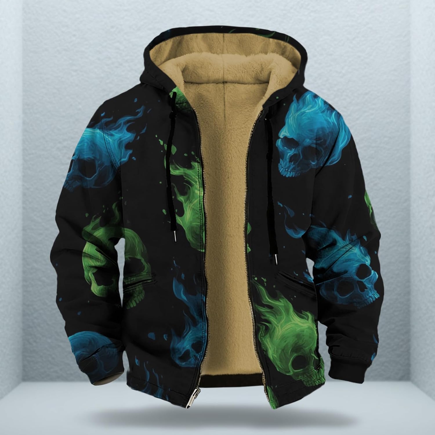 Mens Unique Print Sherpa Fleece Lined Full-Zip Jacket Big and Tall Retro Ethnic Win... - Image 2