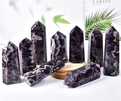 Miniatura 7 de Dream Amethyst - Varita grande de cristal curativo con torre de obelisco, 6 facetas de reiki chakras, terapia de meditación de 1.0-1.5 libras