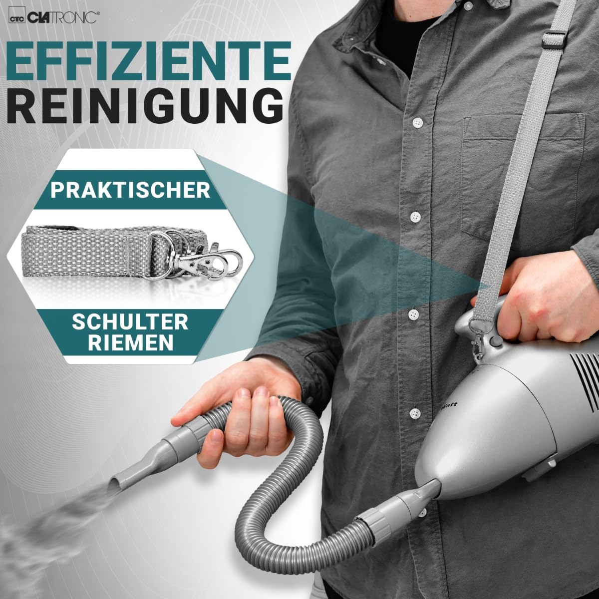 Clatronic Aspirateur à Main | Aspirateur pour aspirer Les Coussins, Les Voitures, Les Ordinateurs, etc. | Vacuum Cleaner avec 6m de câble & Filtre à poussière Permanent | Accessoires Inclus | HS 2631