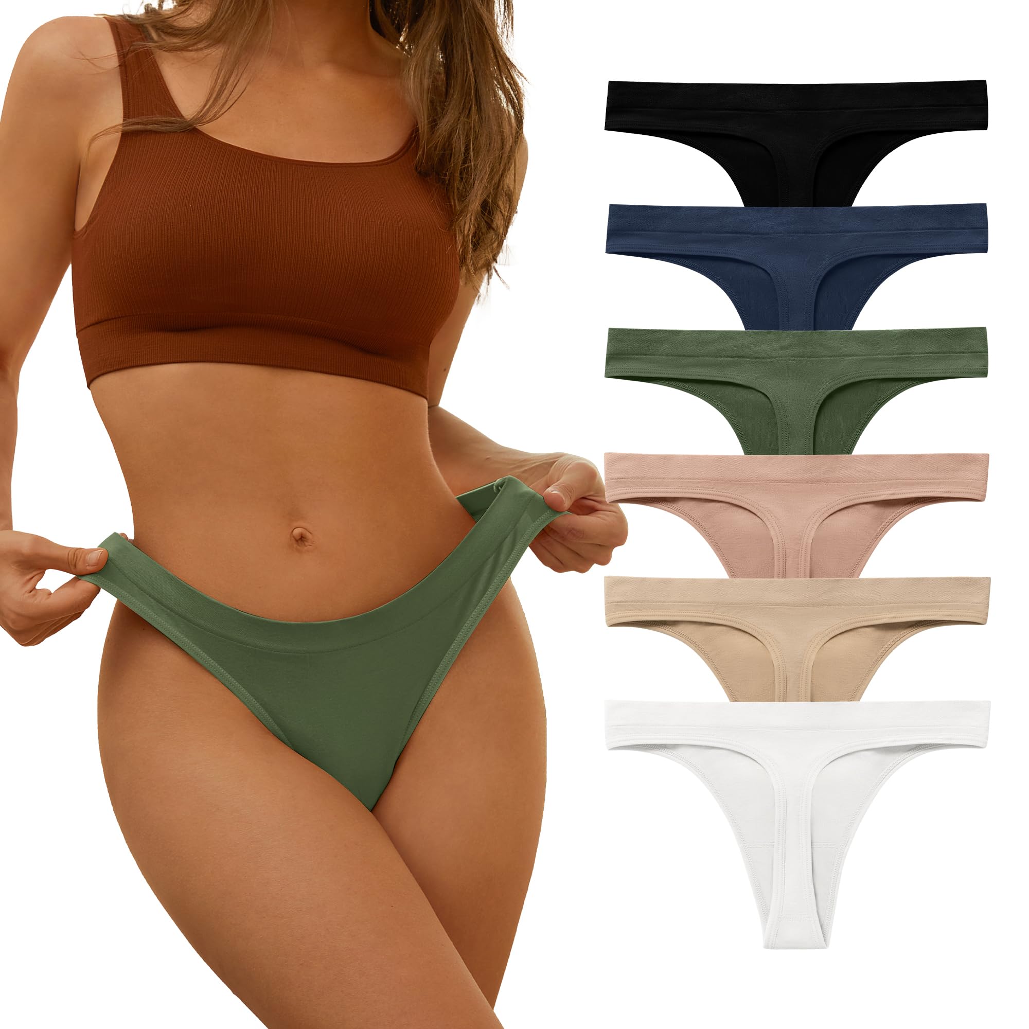 DEANGELMON Seamless Thongs for Women Comfortable Low Rise Underwear No Show Thong Panties Stretch Multiple Pack