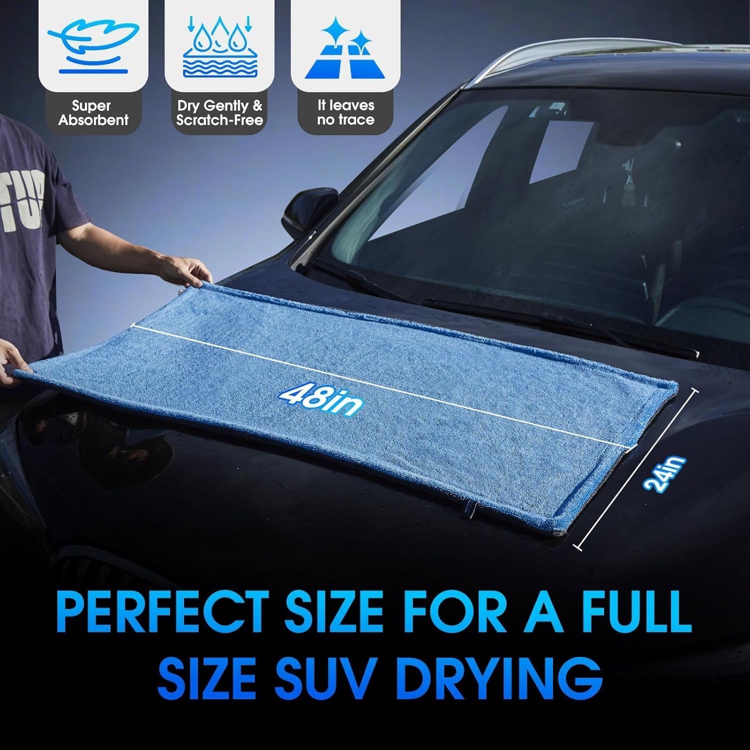 BMLEI Car Drying Towel,48"x24" Extra Large Twisted-Loop Car Detailing Towel,1300GSM Super Absorbent, Streak Free Microfiber Cleaning Cloth for Cars, Trucks,Full-Sized SUVs