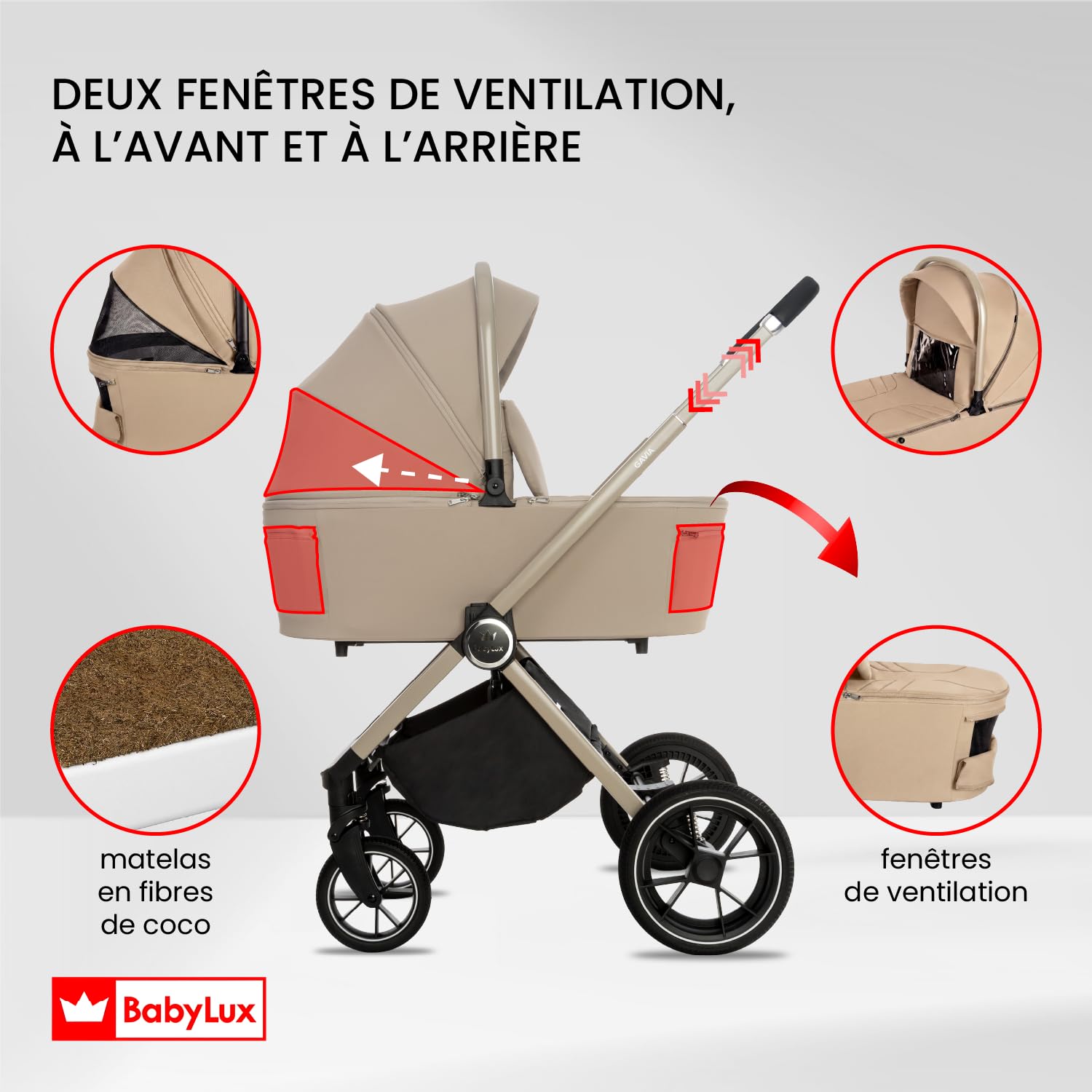 BabyLux® Poussette 3en1 GAVIA, Pliable Set De Poussettes Combinées Légères