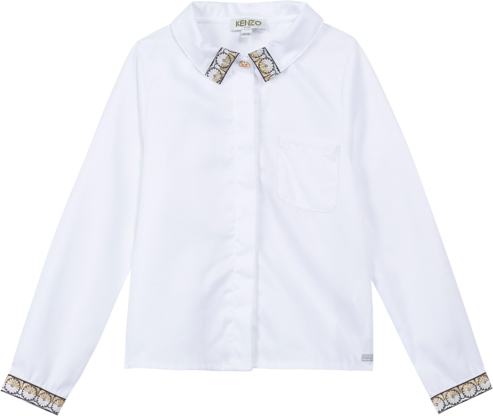 Girls fashion White soft Cotton designer Button Down Shirt by Kenzo -France