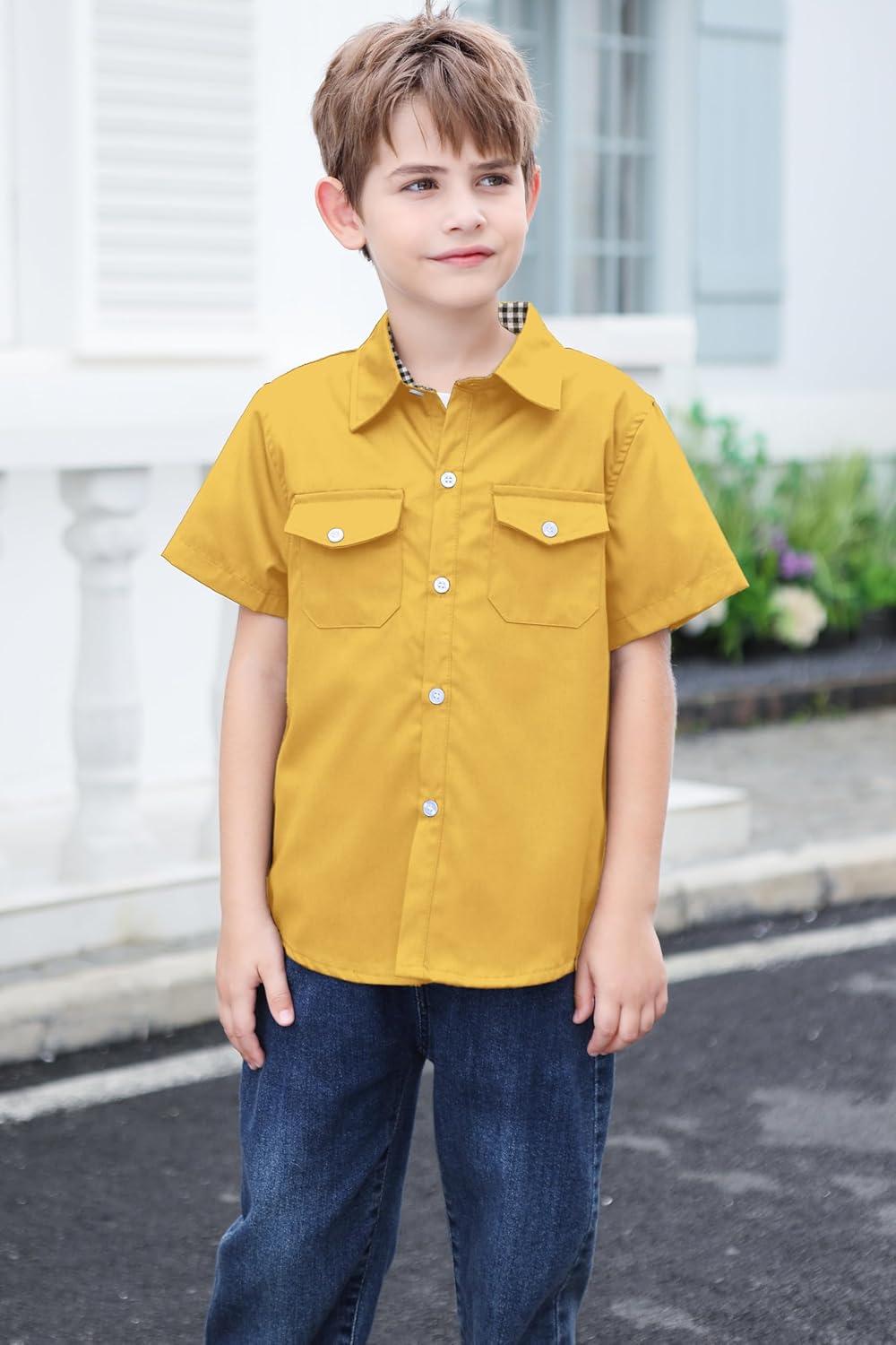 SANGTREE Boys 100% Cotton Casual Short Sleeve Button Down Shirts with Two Pockets - Image 3
