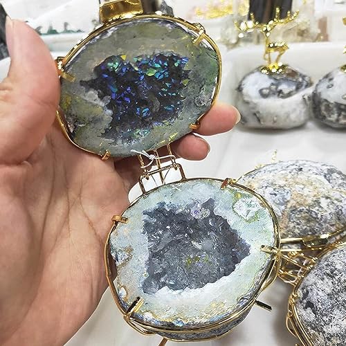 Miniatura 4 de Watch Boxes Crystal Geode - Caja de anillo irregular, racimo de ágata de cristal 100% natural, soporte de anillo de cuarzo recubierto de titanio