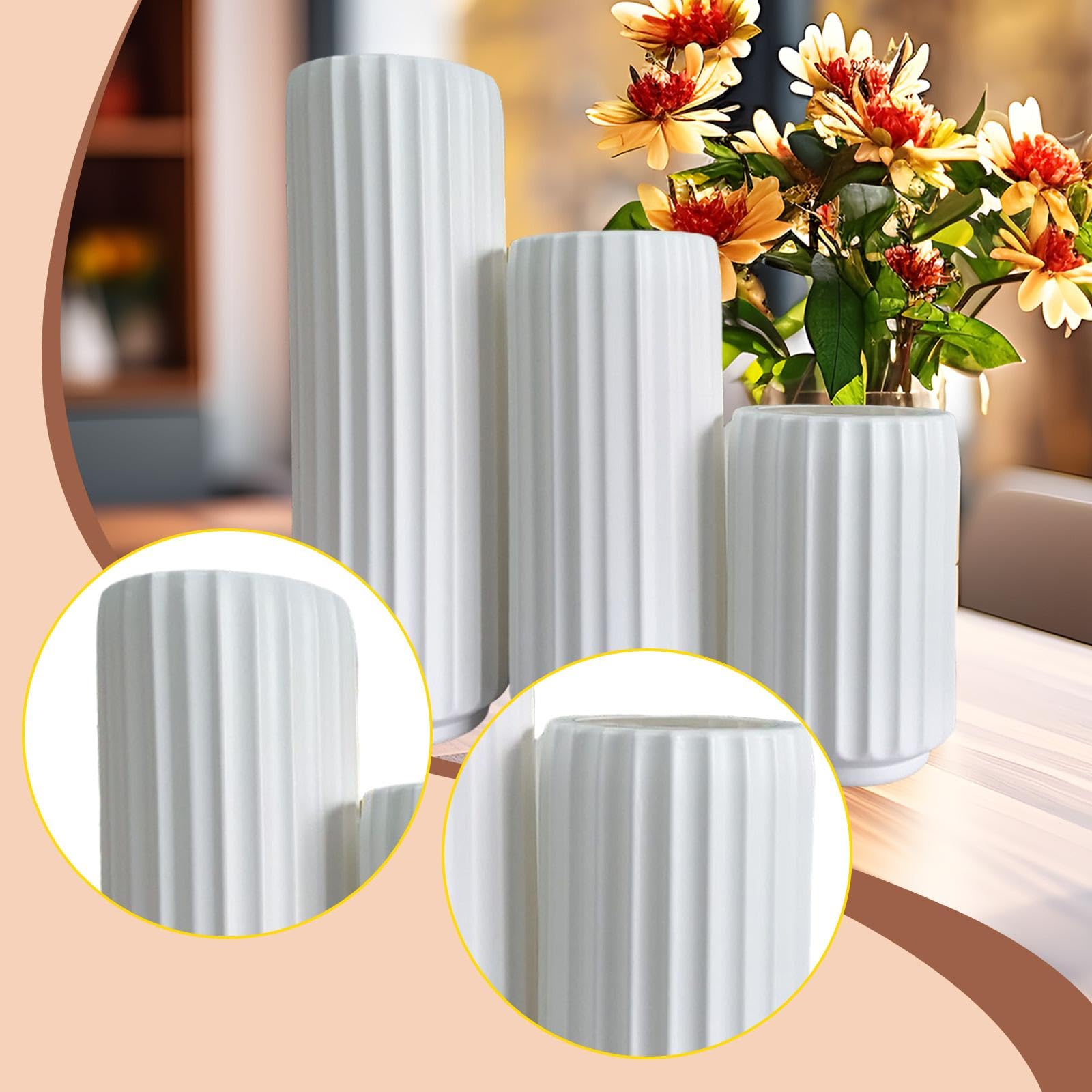 F Fityle 3 Jarrones Altos de Suelo, Centros de Mesa, Regalos Ideales, Decoración del Hogar, Jarrones de Flores para Bodas, Estanterías, Recibidores Y Salas de, Blanco, Individual
