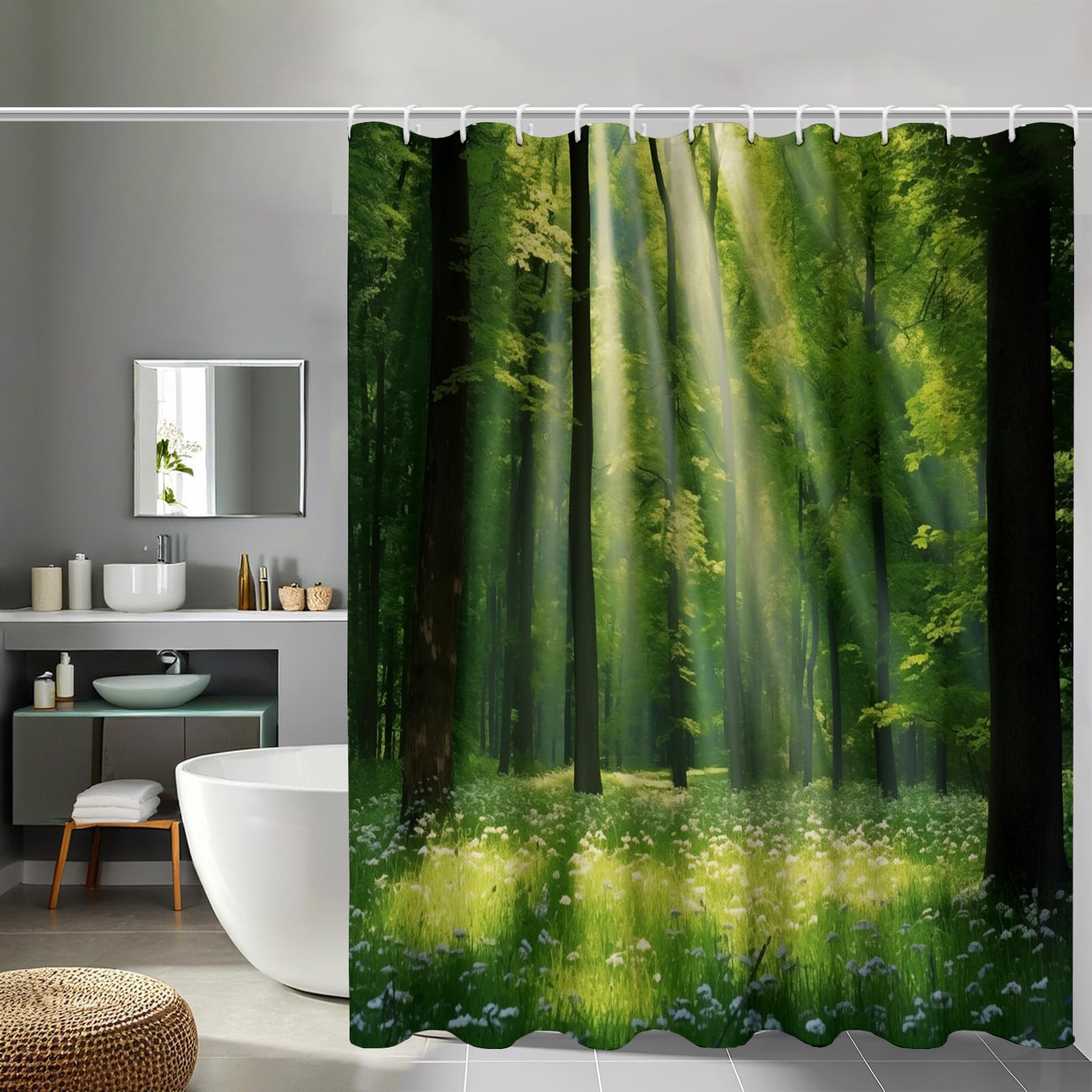 Rideau de douche forêt dense 240 x 200 tissu occultant avec 12 anneaux solides