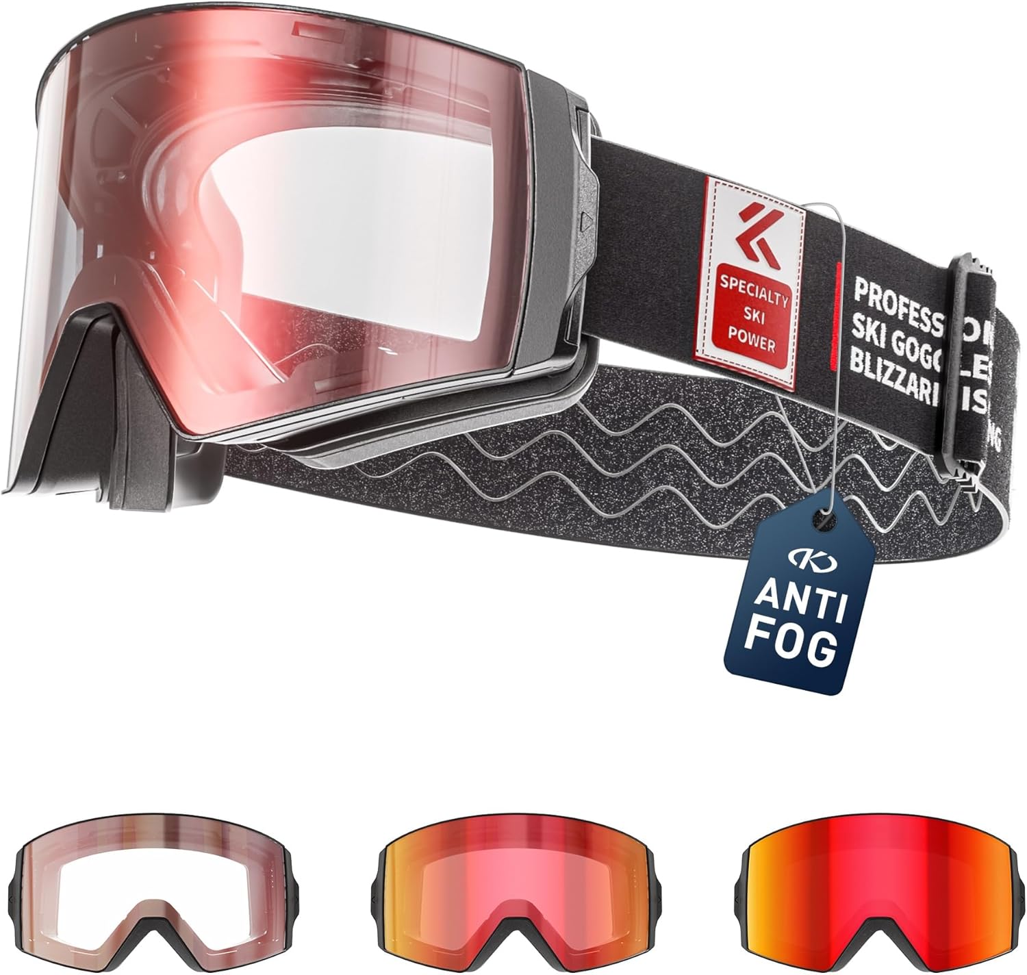 KAPVOE Ski Goggles Photochromic & Color - Anti-fog UV400 Protection Magnetic Lenses OTG Helmet Compatible for Men Women K721