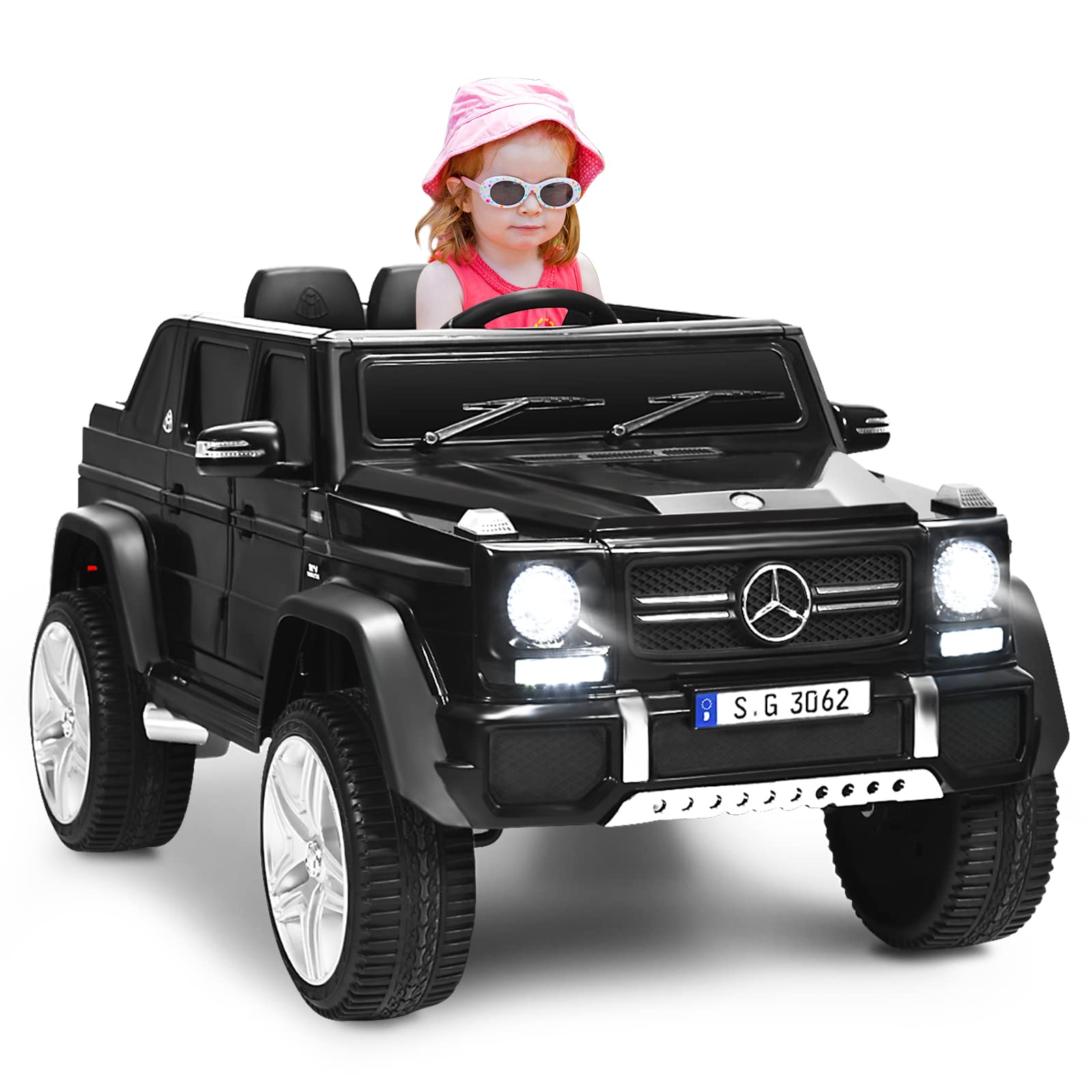 GOPLUS 12V Kinder Elektroauto Mercedes-Benz Maybach mit 2,4 Ghz Fernbedienung, Kinderfahrzeug mit Softstart, 2,5-5,5km/h, USB, MP3, LED-Licht, Sicherheitsgurt, für Kinder 3-8 Jahre alt (Schwarz)