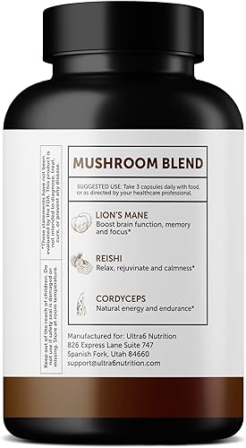 Miniatura 8 de Cápsulas orgánicas de melena de león, suplemento de melena de león con Reishi y Cordyceps - Suplemento cognitivo y de salud inmunológica para