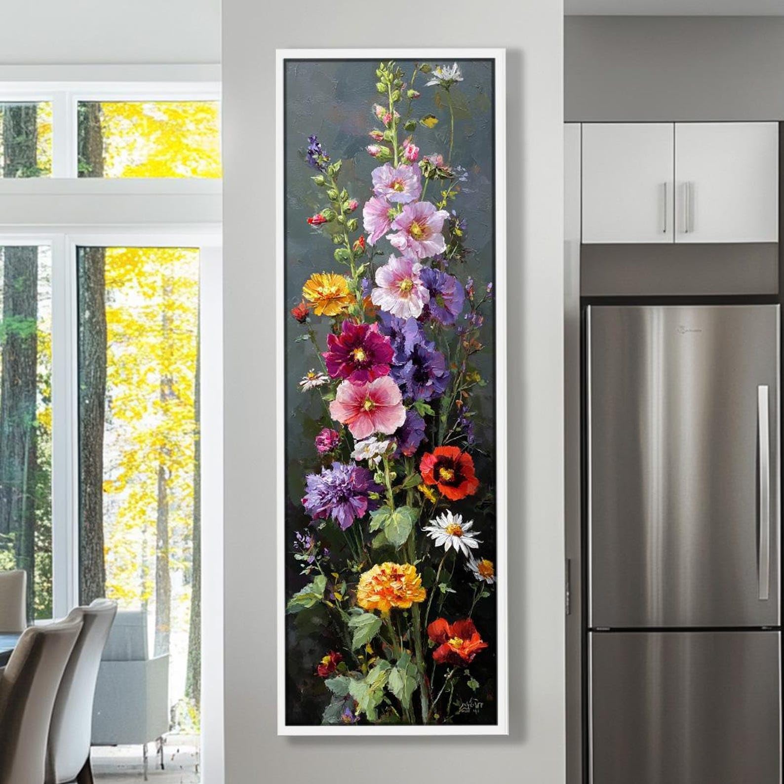 Xbtykpb Frameless Leaves And Flower Painting ， Big Size Posters，Vertical Canvas Wall Art, For Dining Room Decor,Narrow Tall Thin Pictures(60X180cm/Frameless)