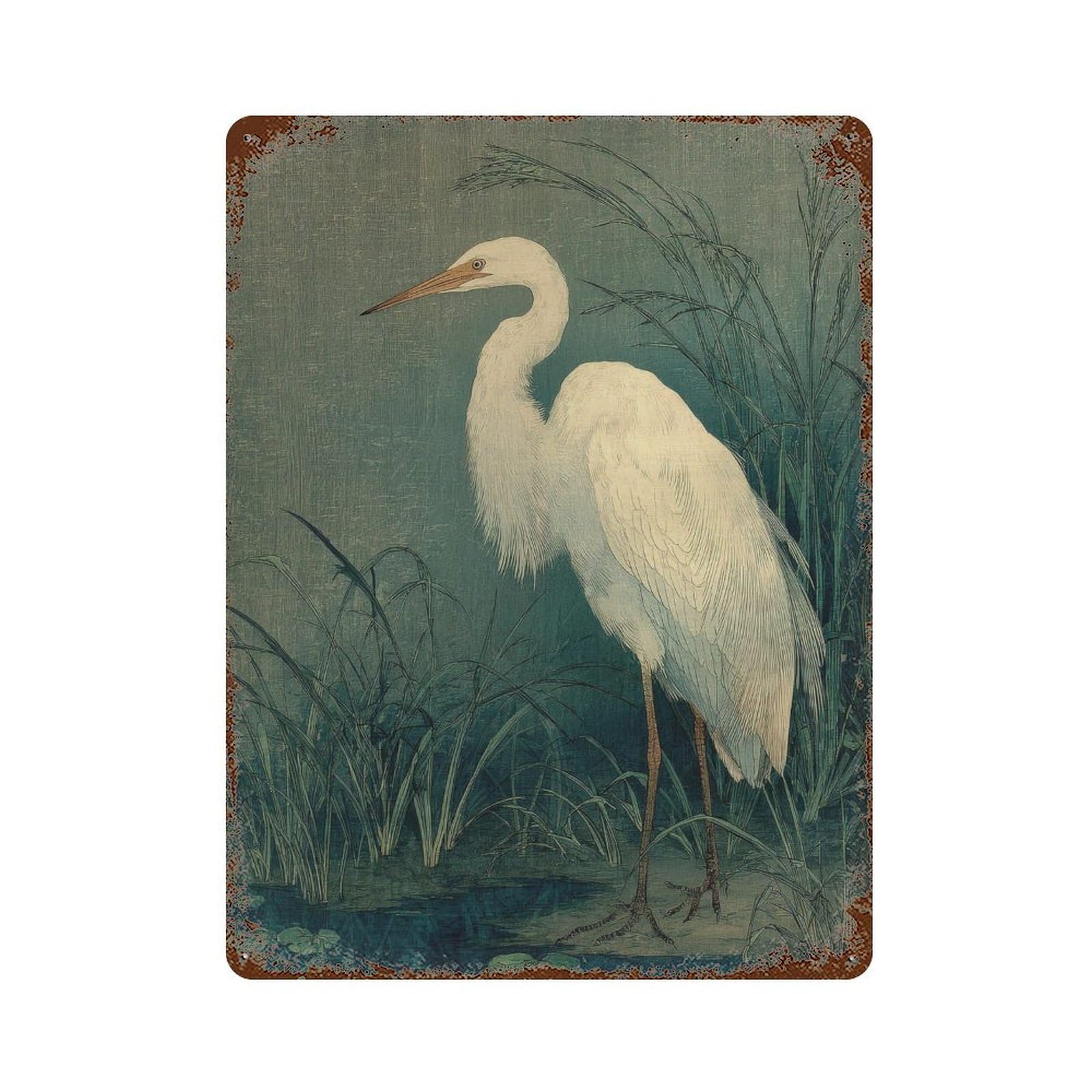 xiaoxiaoshen Egret Bird. Japanese Nihonga Traditional Wall Decor Art Metal Tin Poster Modern Home Decor Art Home Bar Shop Decorations Vintage Sign 40x30cm