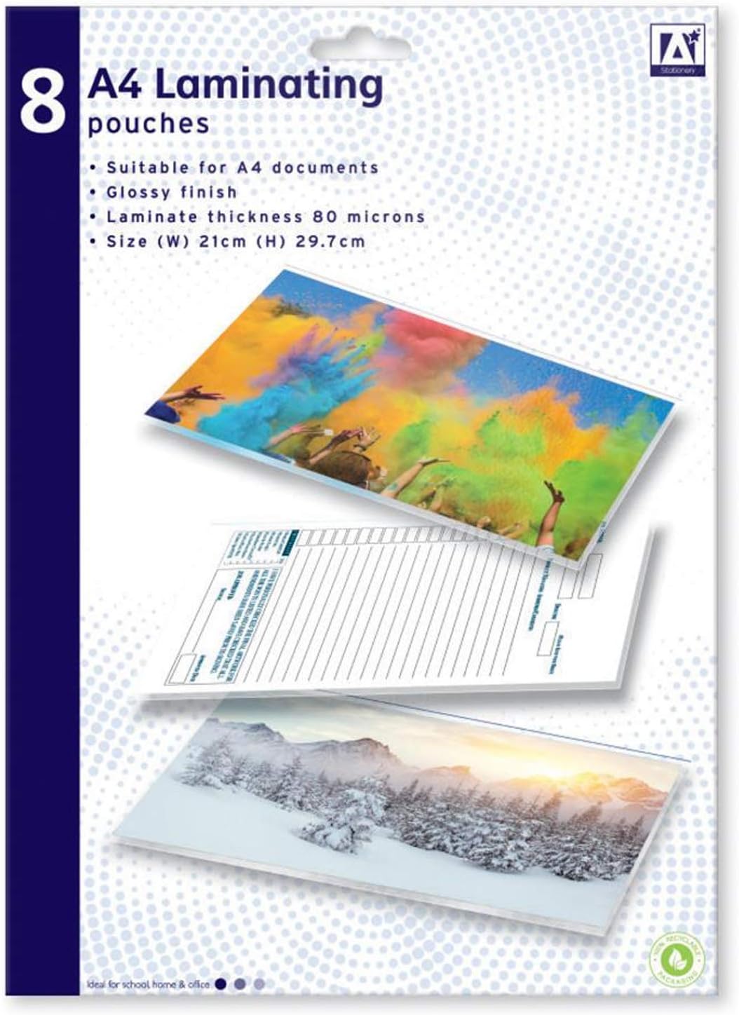 Pack 8 Glossy Finish A4 Laminating Pouches Sleeves 80 Microns