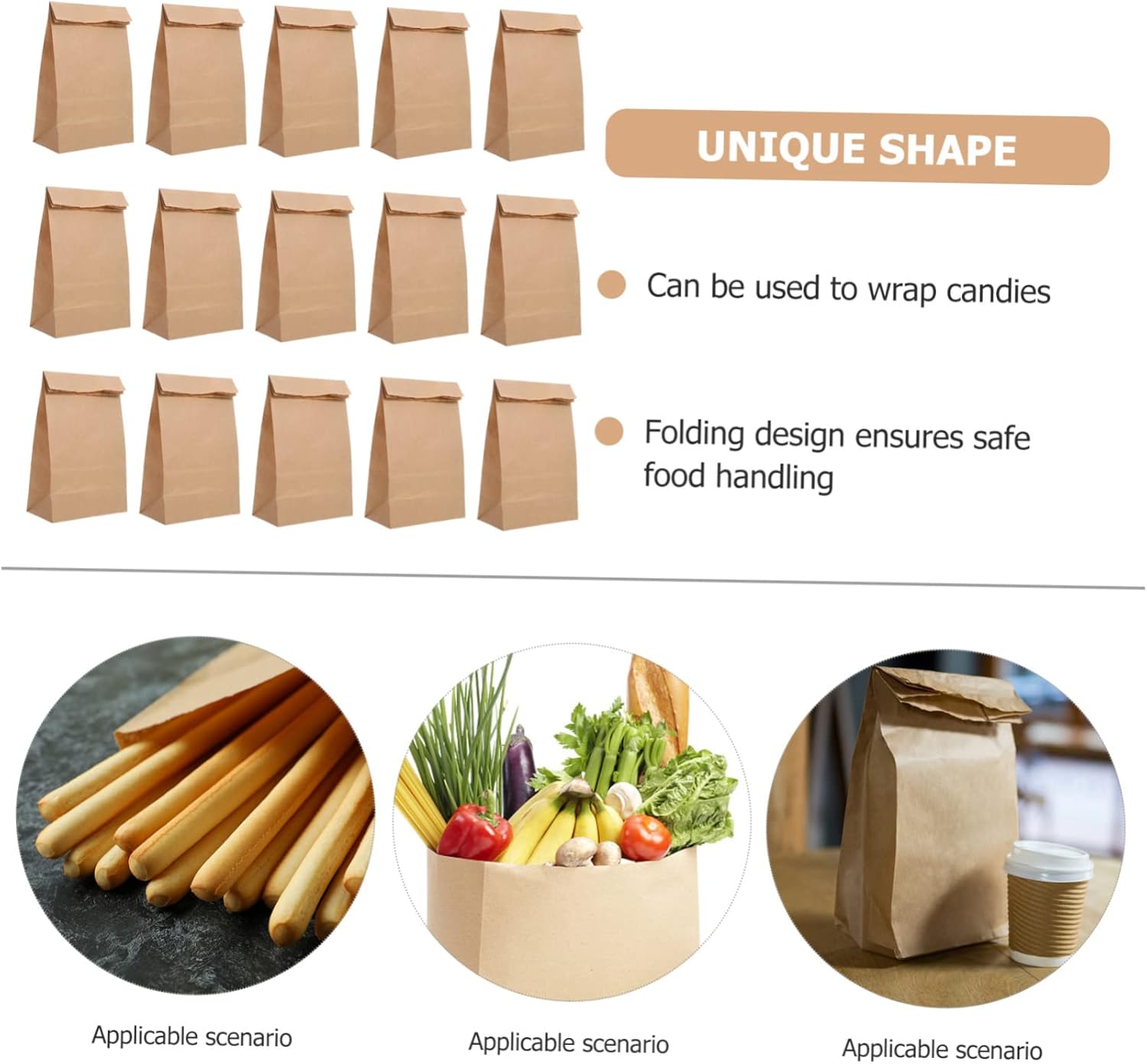 100pcs Kraft Paper Bag Gift Paper Bags Bread Gift Bags Brown Gift Bag Candy Treat Bags Biscuit Packaging Bags Bread Pouches Bread Bags Dessert Accessory Cookie Bags Kraft Paper/1353 (Color : Khaki,