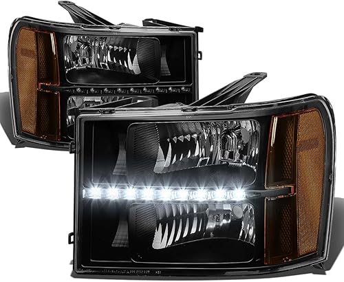 Miniatura 6 de DNA Motoring HL-OH-GMCSIE07-BK-CL1 - Faros delanteros de repuesto de carcasa negra compatibles con Sierra 15002500 HD  3500 HD 07-13