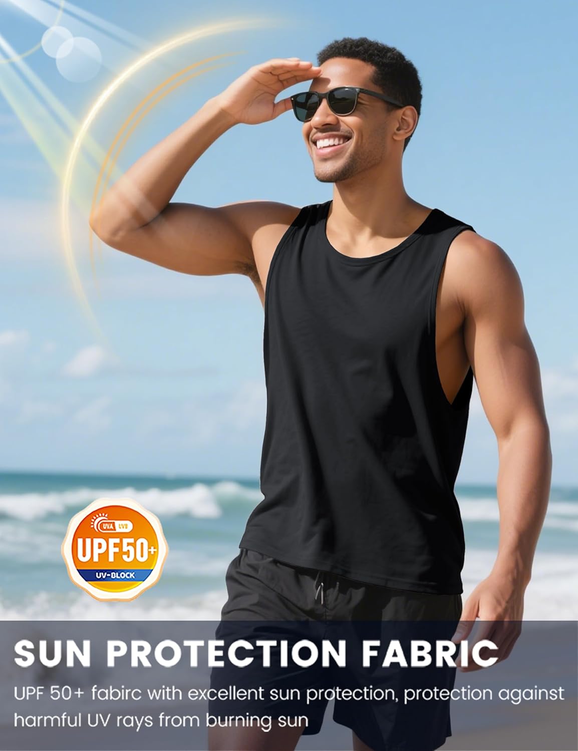 MAGCOMSEN Men's UPF 50+ Tank Tops Y Back Quick Dry Workout Gym Sleeveless Muscle Shirts Summer Bodybuilding Cut Off Shirt - Image 2