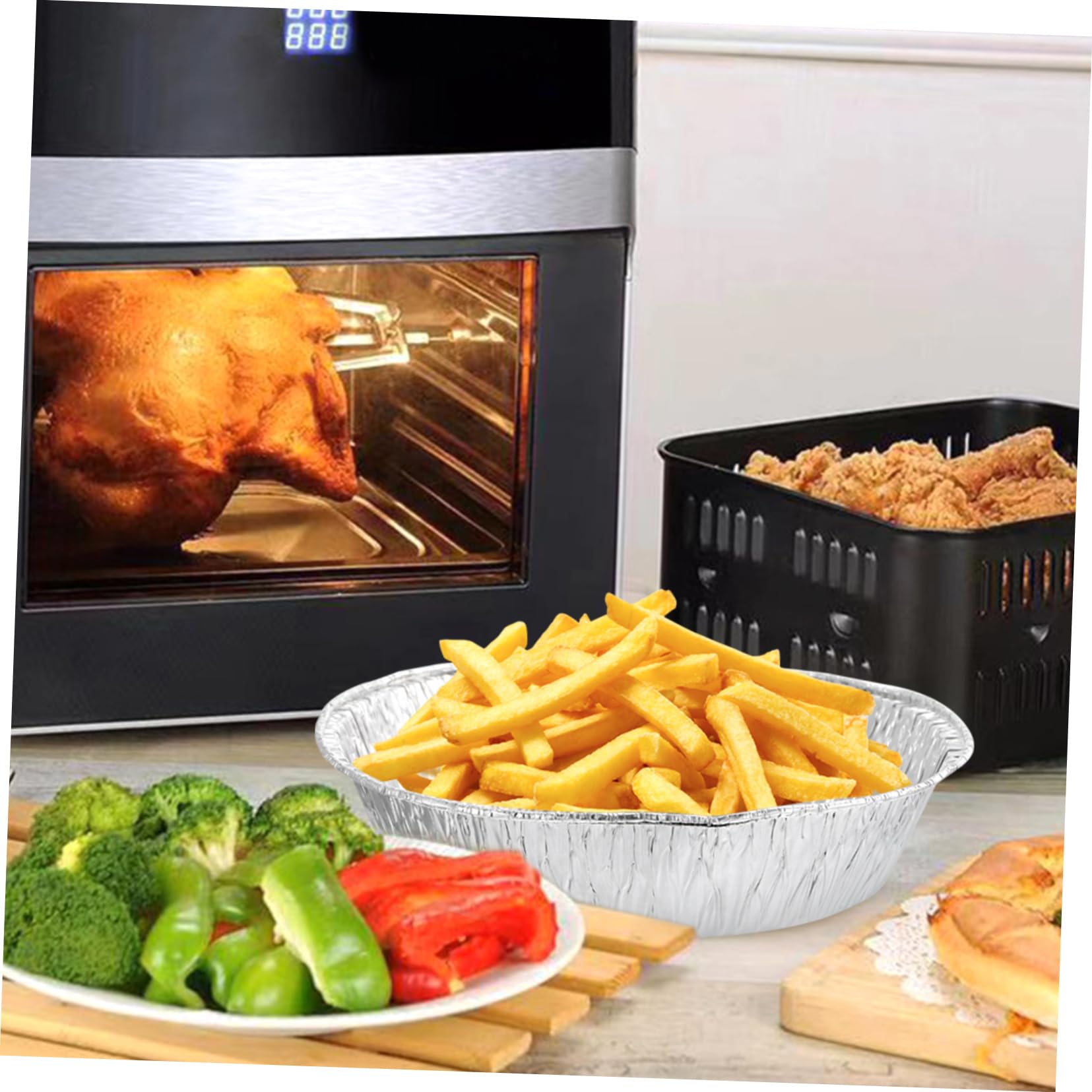 MOLUCKFU 50Pcs Aluminum Foil Baking Containers Bbq Pans for Air Fryer Lightweight and Portable for Parties Oven and Refrigerator Use