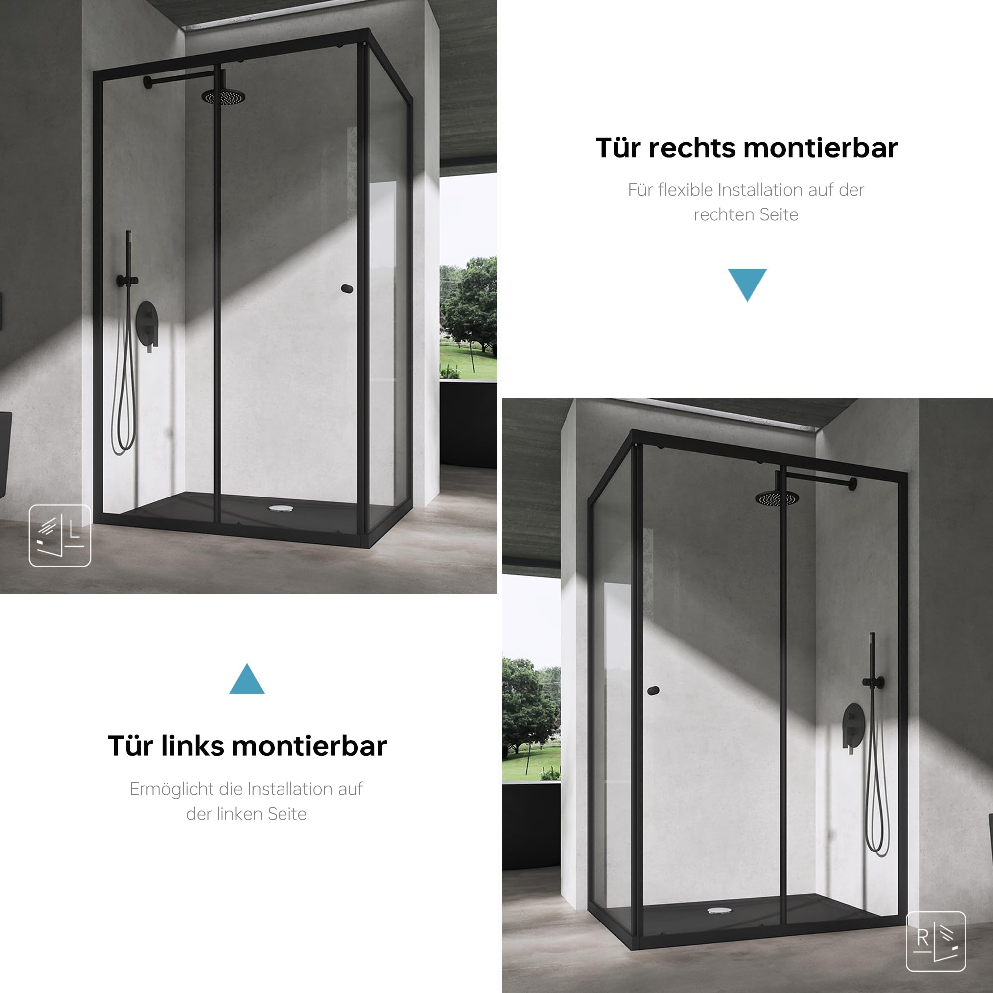 doporro Box Doccia Angolare 80x80x190 cm con Porta Scorrevole su Cuscinetti