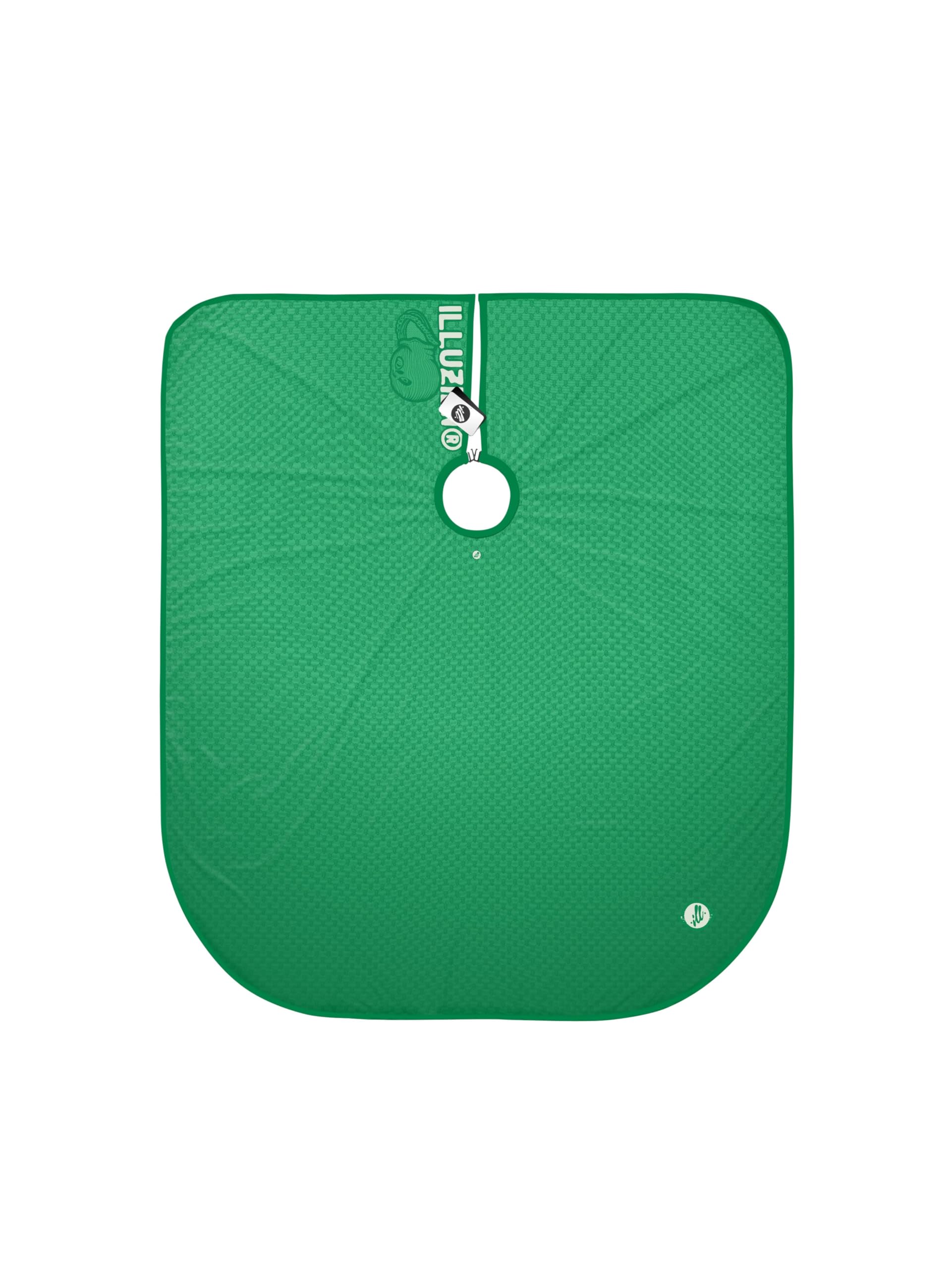 Illuzien Green Ski Mask PRO Barber Cape, Hair Cut Drape, Water-Resistant Barber Accessories, Professional Cape