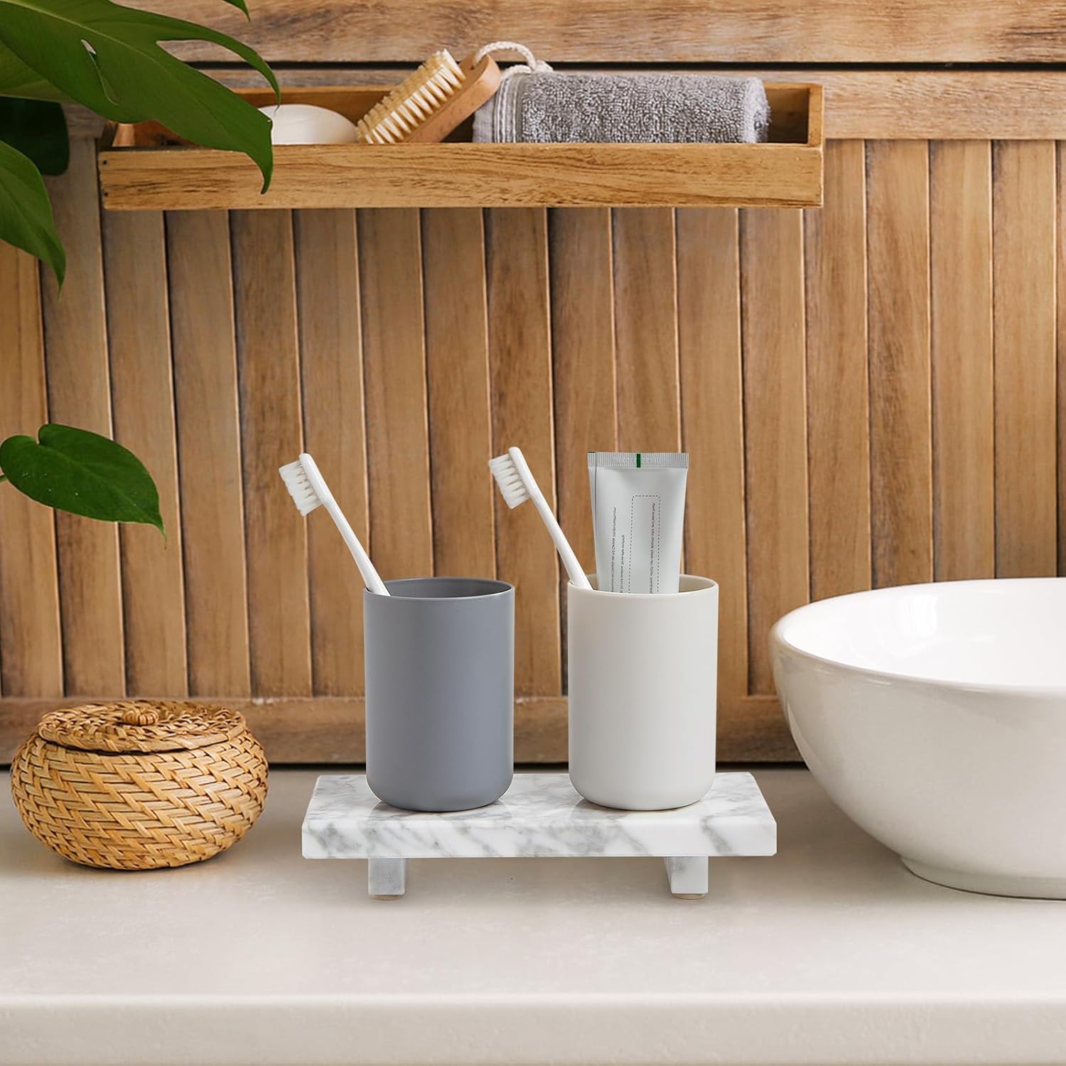 Natural Marble Tray Pedestal Stand – 8.7"x4" Soap & Jewelry Riser for Bathroom Counter, Kitchen Sink, Vanity Organizer, Decorative Stone Catchall for Perfume, Candles