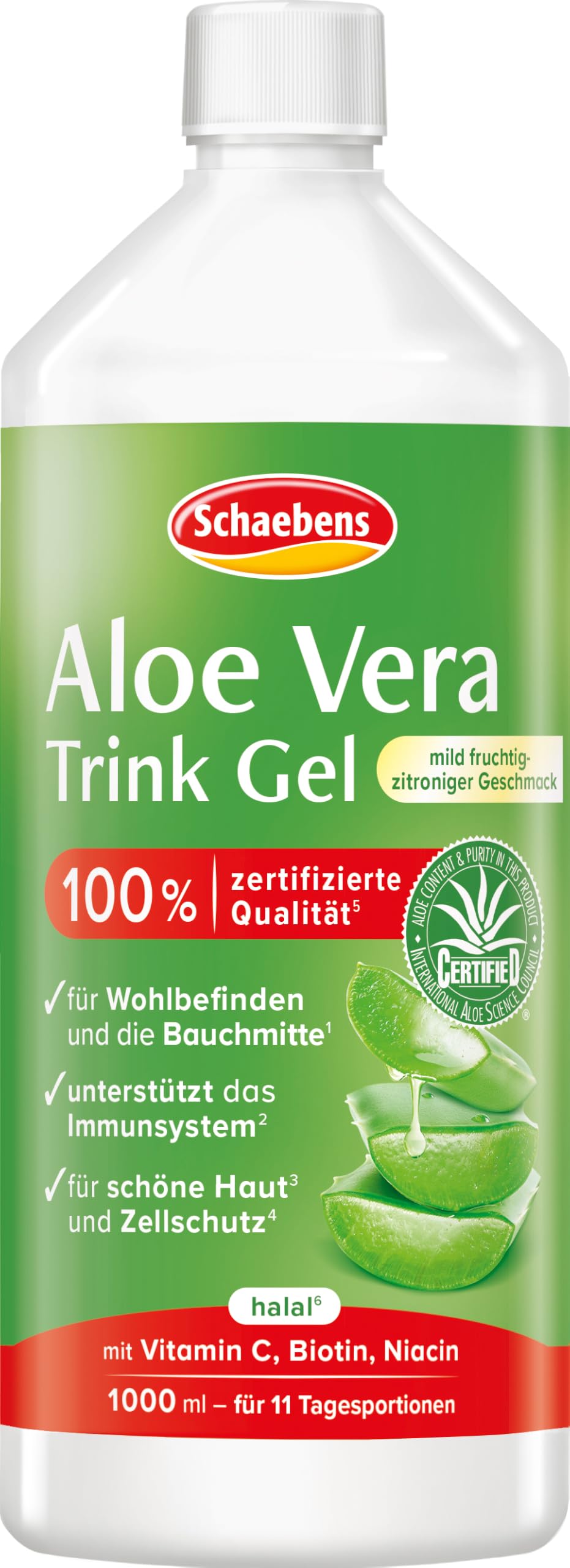 Schaebens Aloe Vera Trinkgel 1 l, angenehm fruchtig-zitroniger Geschmack mit Vitamin C, Biotin & Niacin, vegan, glutenfrei, laktosefrei