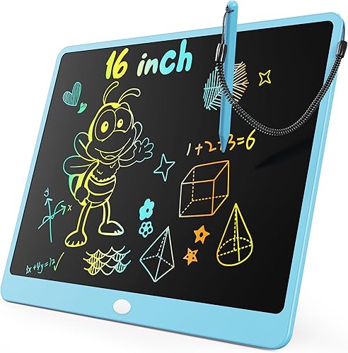 KOKODI Tableta de escritura LCD, tableta de dibujo colorida de 16 pulgadas, almohadillas de dibujo electrónicas reutilizables borrables, juguete
