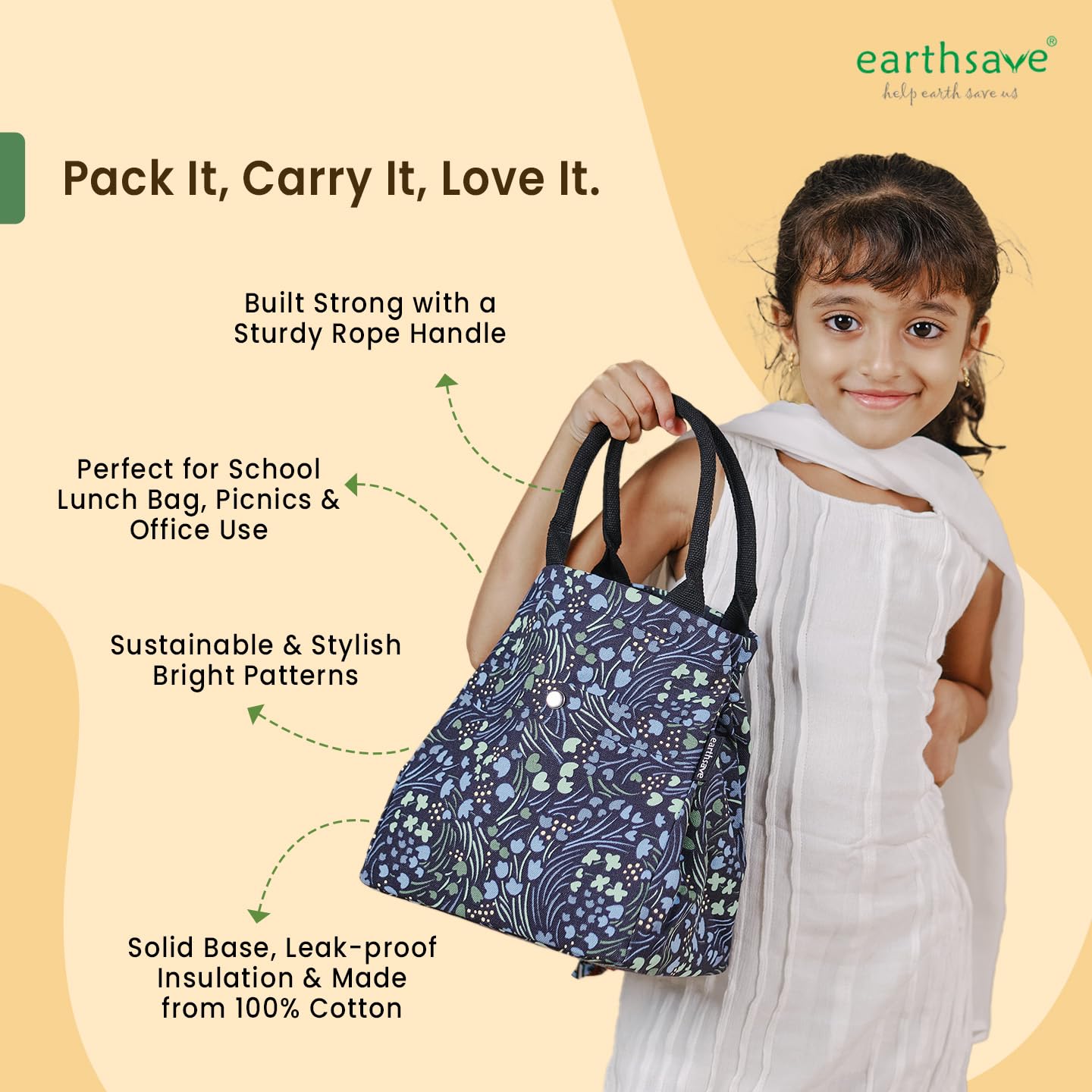 earthsave Lunch Bag for Office Women & Men | Work Lunch Bag | Tiffin Bags | Insulated Lunch Bag | Tiffin Bag for Kids (Cross Way Brown). 2