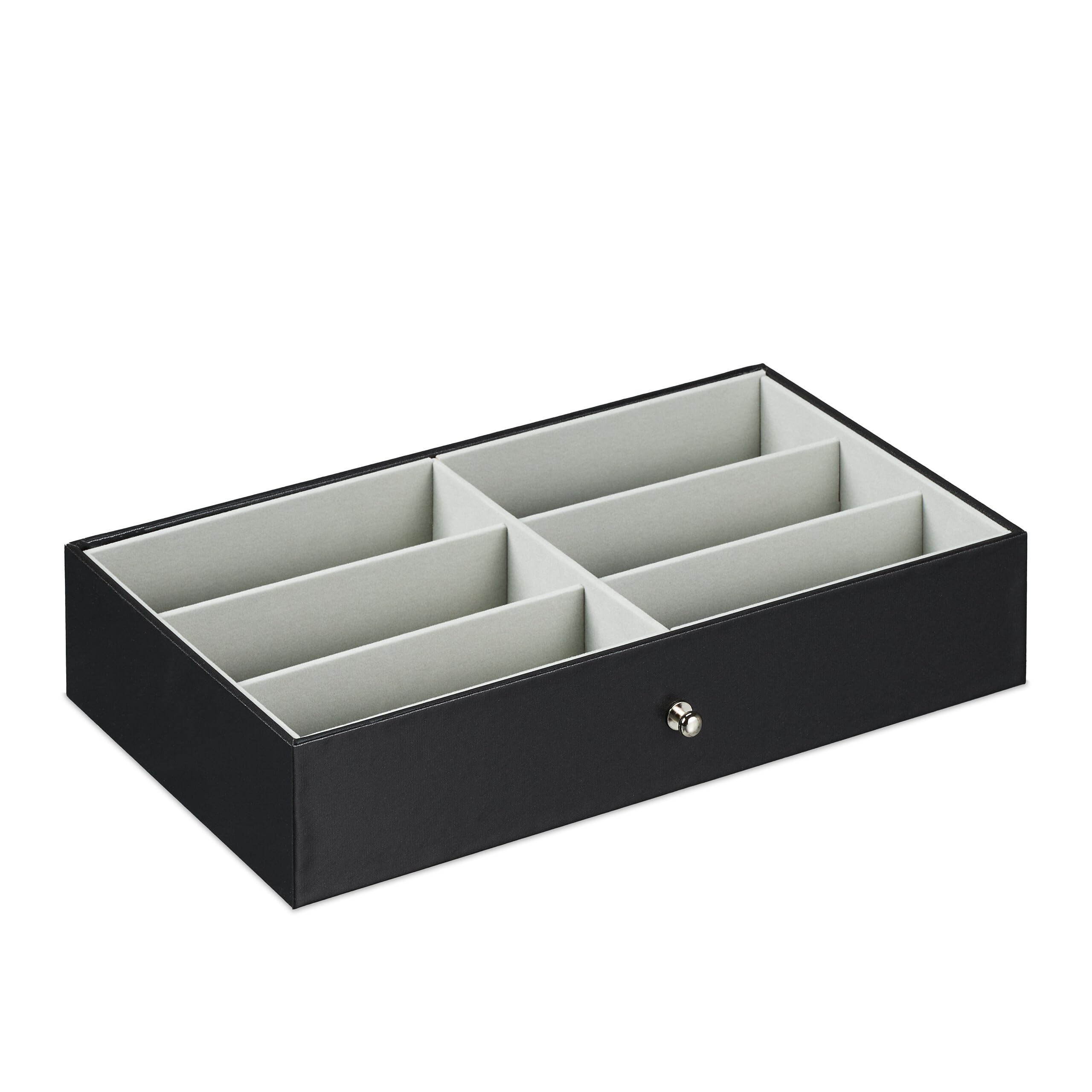 Relaxdays Boîte à Bijoux, Large écrin avec tiroir, pour Lunettes et Montres, HxLxP : 15,5x33,5x19 cm, Noir