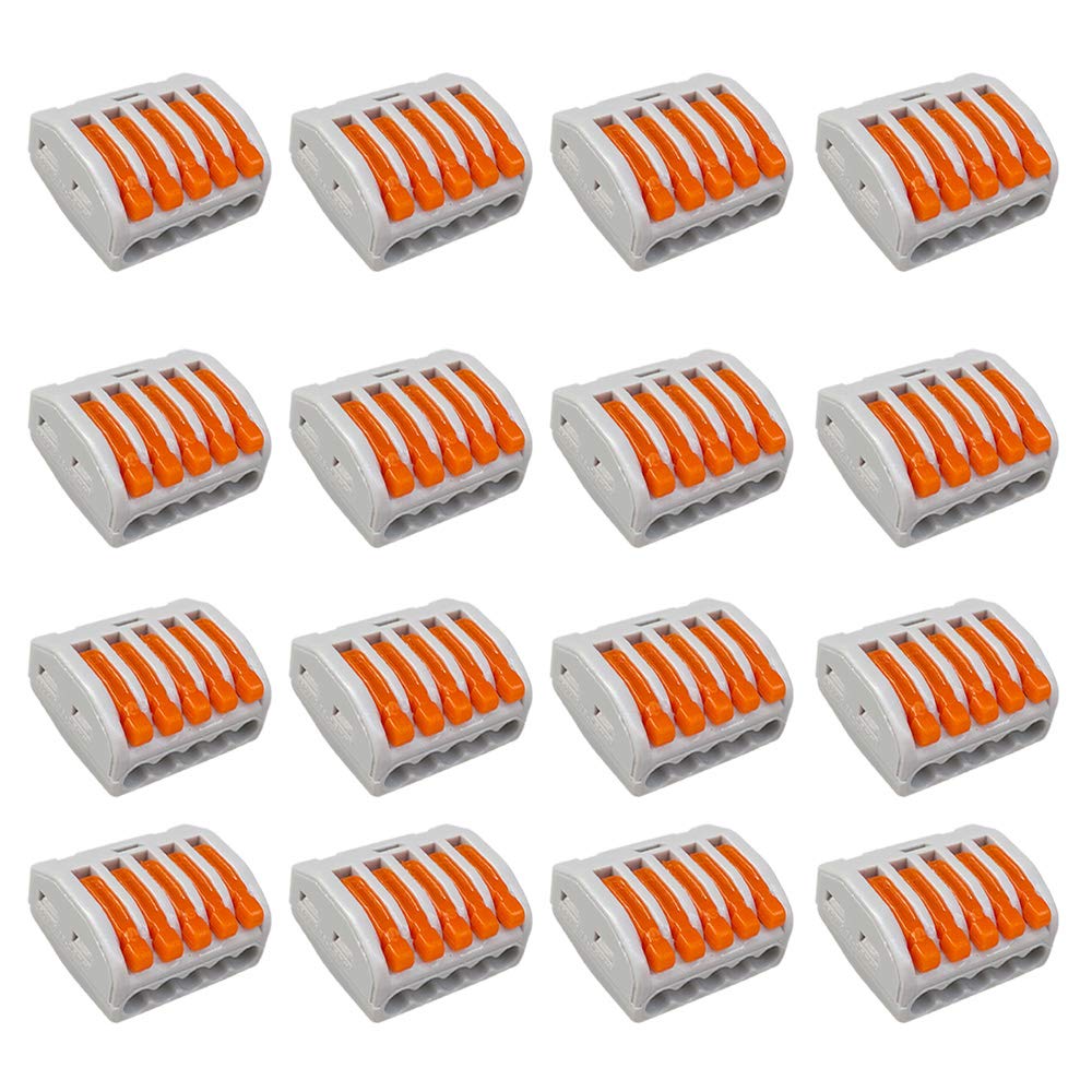 Aiqeer 16 Pcs PCT-215 Lever-Nut Wire Connectors, 5 Ports Conductor Compact Wire Connectors, Cable Clamp Terminal Block Quick Spring Connector