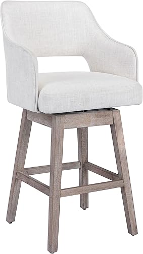 Miniatura 5 de Juego de 2 taburetes de bar de 28 pulgadas de altura de mostrador, taburetes de bar giratorios de 360 con respaldo y patas de madera, sillas