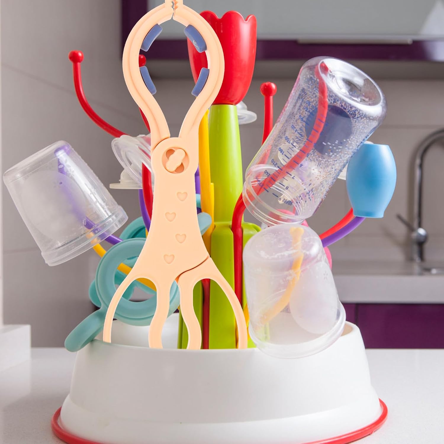 Detachable Feeding Bottle Clamp and Sterilized Bottle Tongs for, 2pcs Set (Pink + Blue)