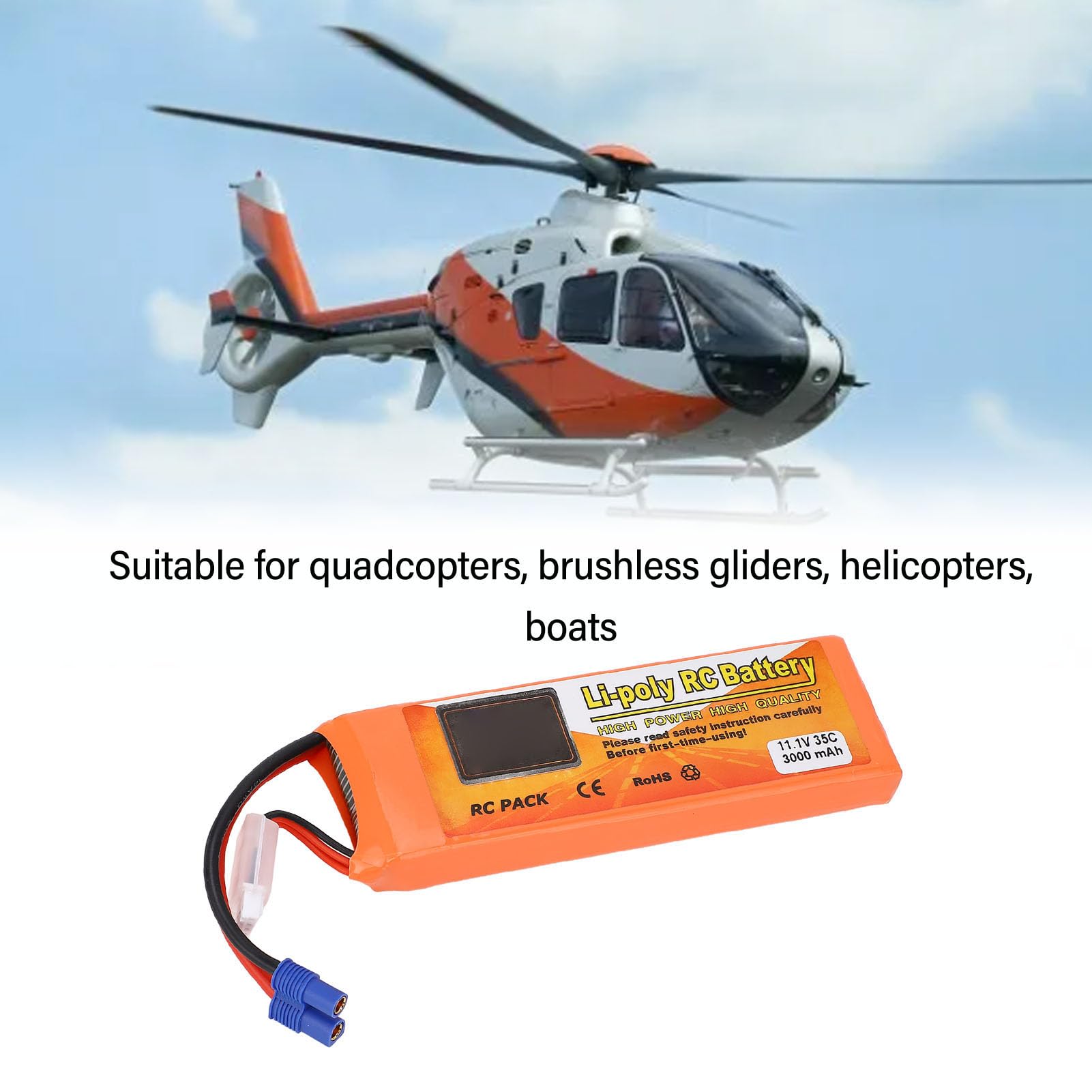 Batería Lipo 3S 3000mAh 11.1V 35C Soft Pack RC Batería con Conector Deans T, Batería de Reemplazo de Seguridad Liviana Portátil Quadcopter con Enchufe EC3 para Avión Lancha Rápida