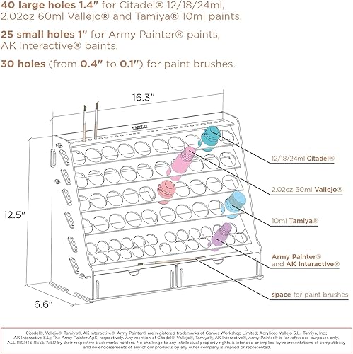 Miniatura 4 de Organizador de pintura con 65 agujeros de 2 tamaños para juego de pintura en miniatura, estante de almacenamiento de pintura de madera para