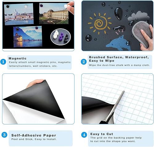 Miniatura 5 de 2 piezas de papel de contacto magnético de pizarra para pared de 40 x 18 pulgadas, papel tapiz autoadhesivo para pizarra, despegar y pegar, rollo de