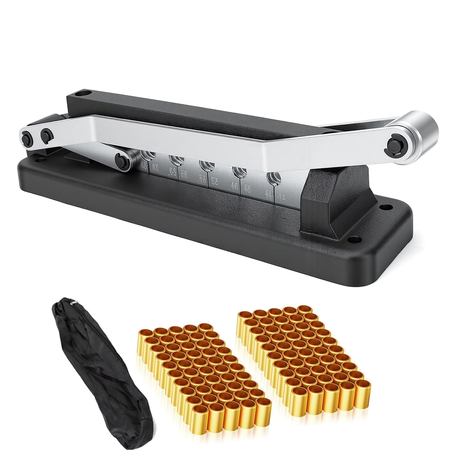 Shkalacar Herramienta de Prensado de Mangueras Alta Resistencia con 5 Troqueles y 100 Casquillos para Kit Reparación Mangueras Aire Caucho PVC 1/4 5/16 3/8 Pulgadas