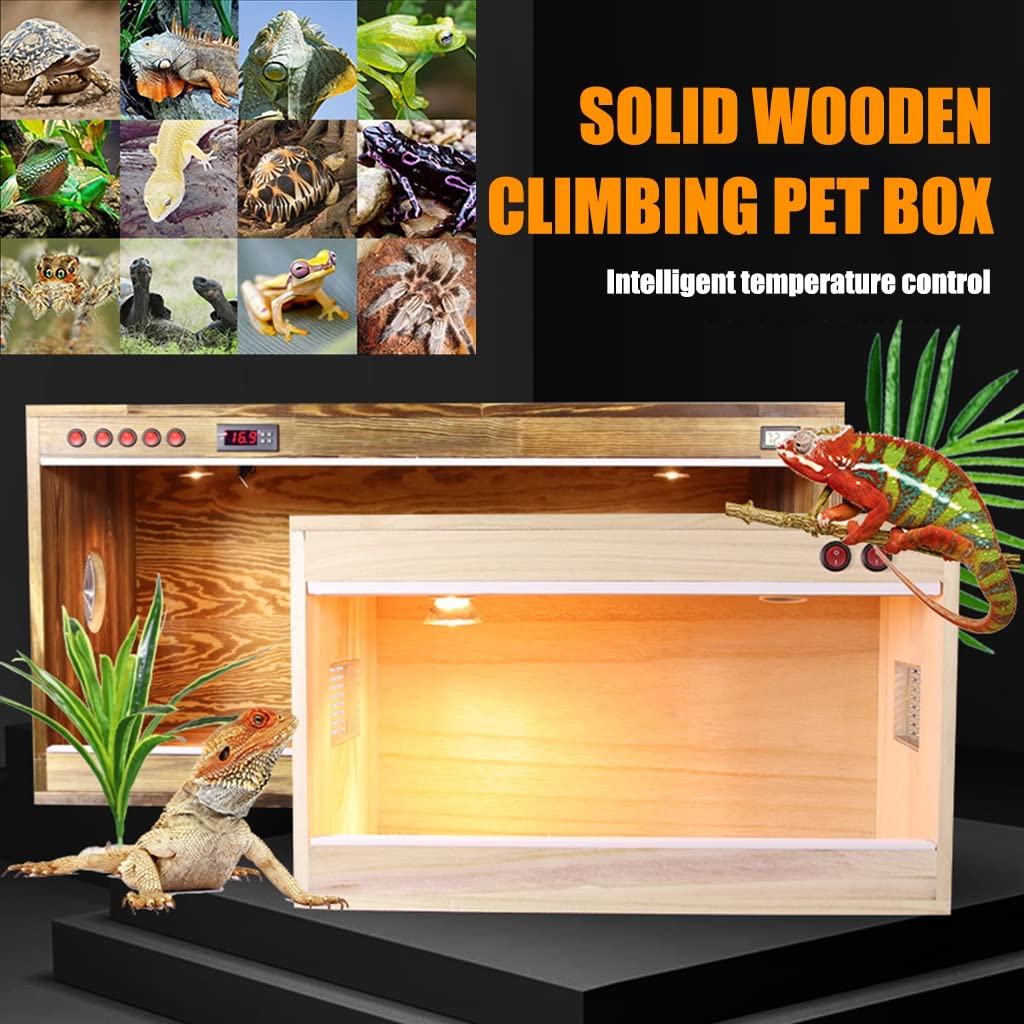 Drewniane terrarium dla gadów Duże drewniane pudełko na karmę dla zwierząt Zbiornik siedliskowy dla jaszczurki Wąż Chomik Dom dla zwierząt Inkubator dla gadów (brązowy 100x50x50cm)