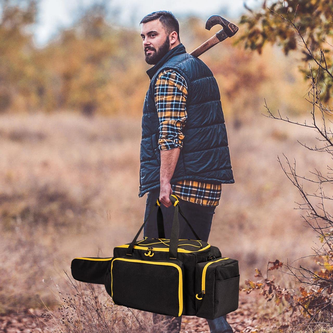 Funda para motosierra, bolsa duradera para motosierra compatible con Greenworks, EGO Power+, motosierra inalámbrica Dewalt de 14, 16 y 18 pulgadas, color negro