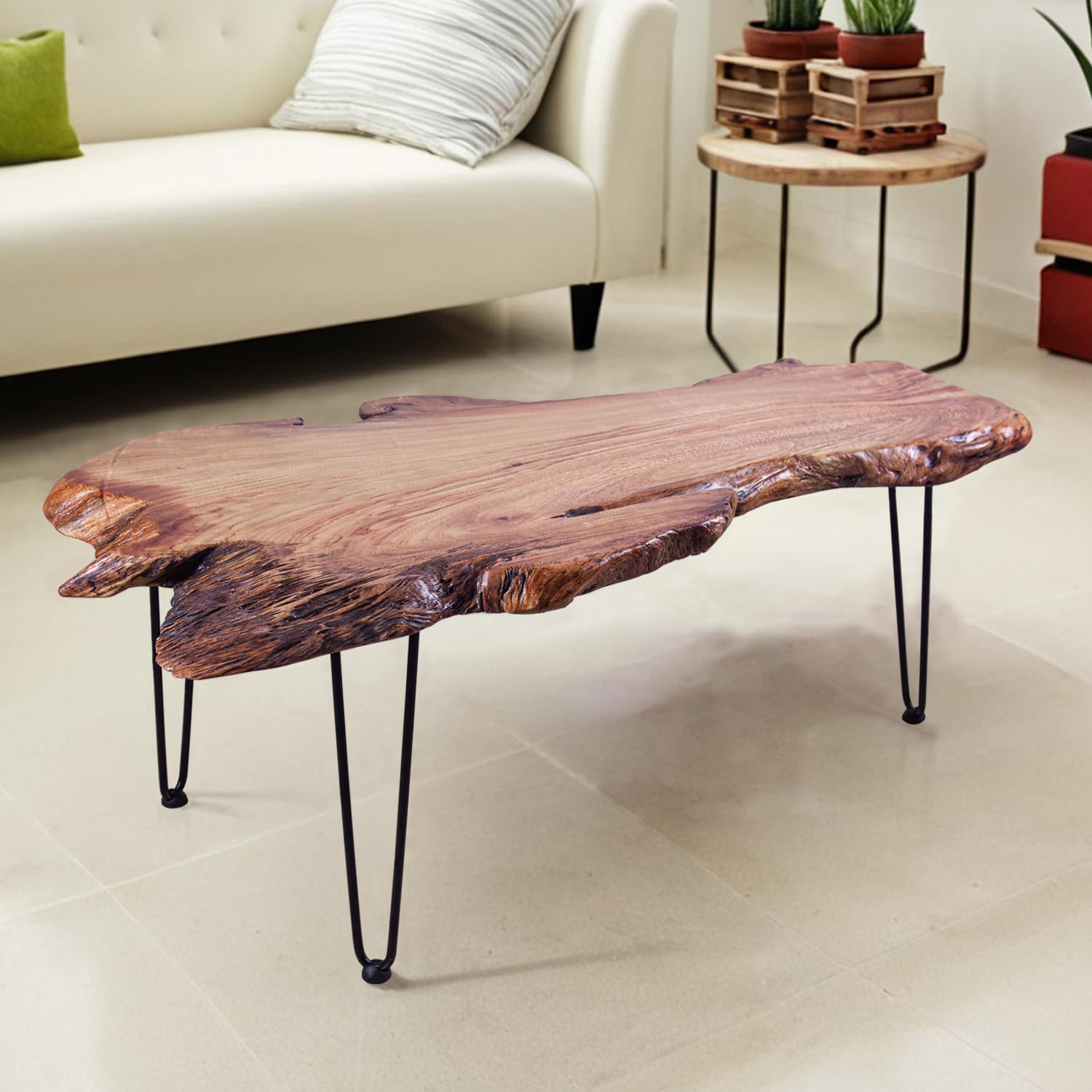 TRFCDSHH Natural Wood Coffee Table, Unique Live Edge Coffee Table for Living Room