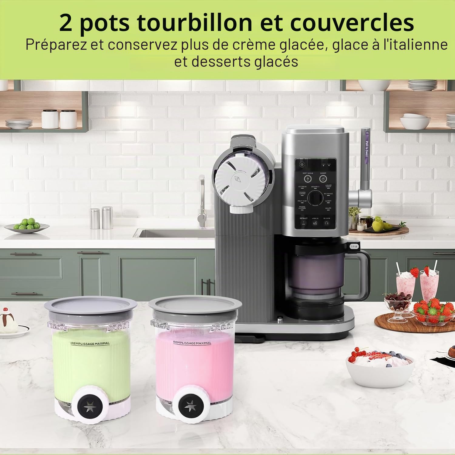 Lot de 2 bacs à glace Ninja Swirl Creami de 480 ml - Compatible avec les machines à glace Ninja Creami NC701 et NC700 - Sans BPA et passe au lave-vaisselle