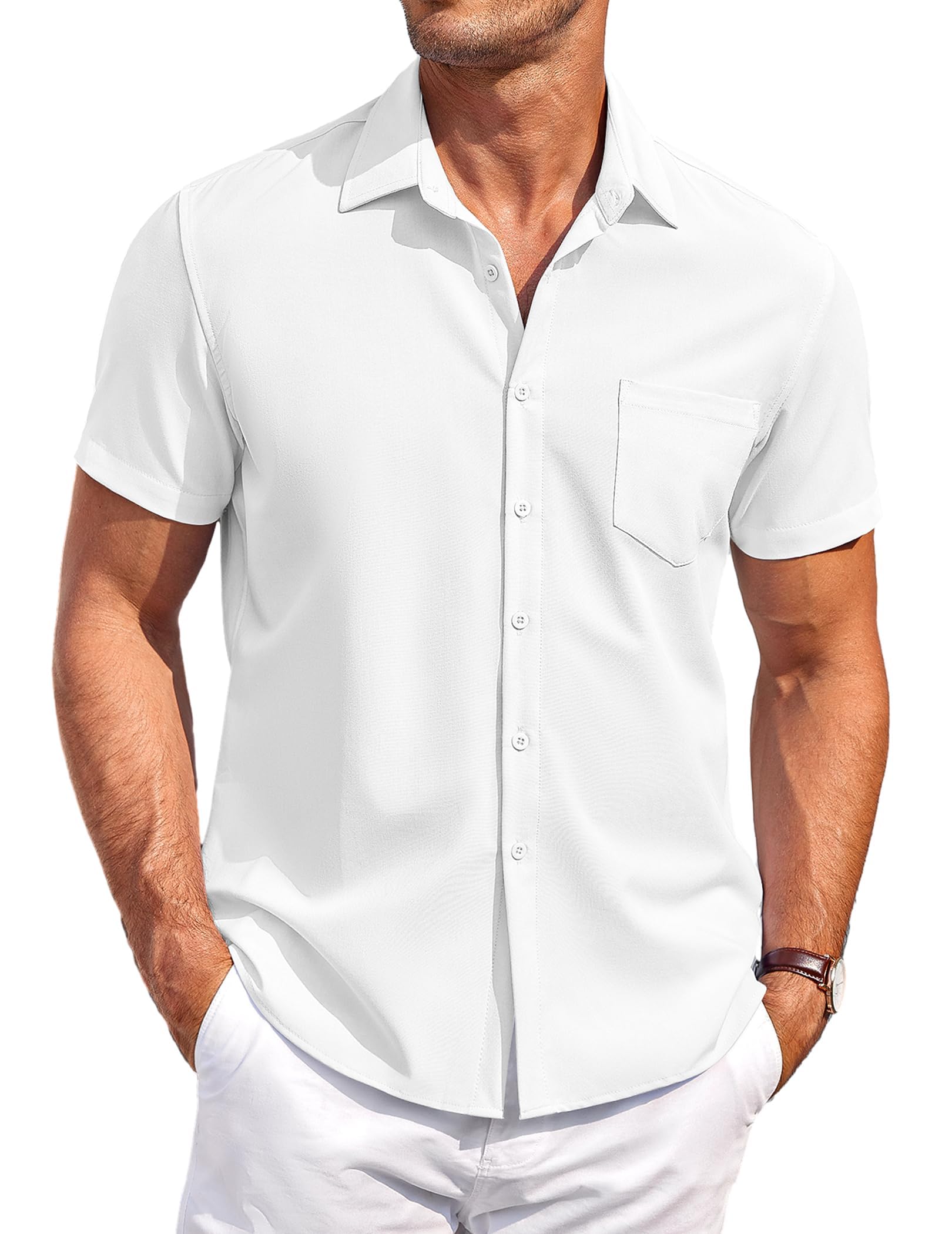 COOFANDY Mens Casual Button Down Shirts Short Sleeve Summer Beach Vacation Untucked Dress Shirts with Pocket