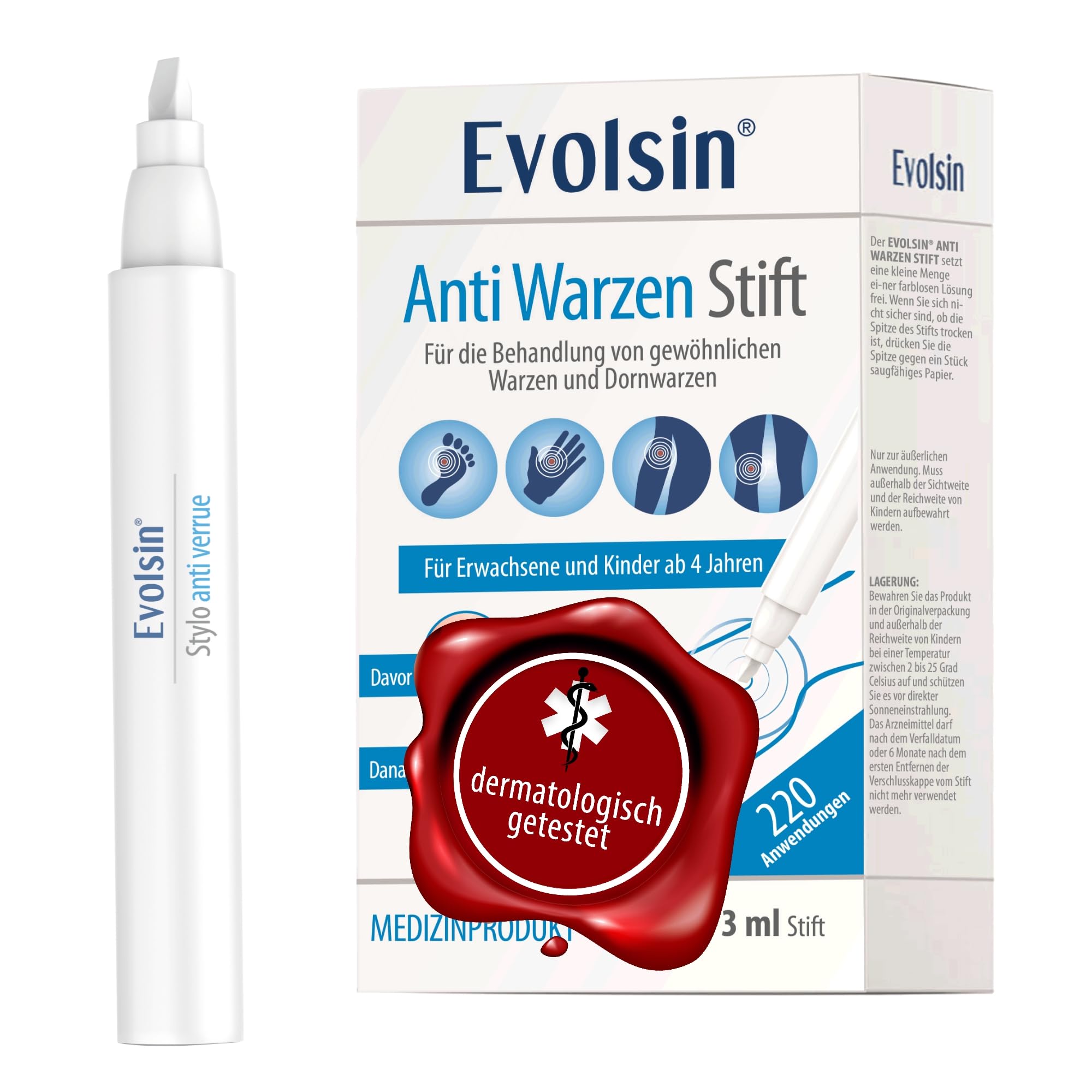 Evolsin – Anti Warzen Stift gegen Dornwarzen & gewöhnliche Warzen an Füßen, Händen, Körper, Armen & Beinen – Warzenstift präzise (3 ml)